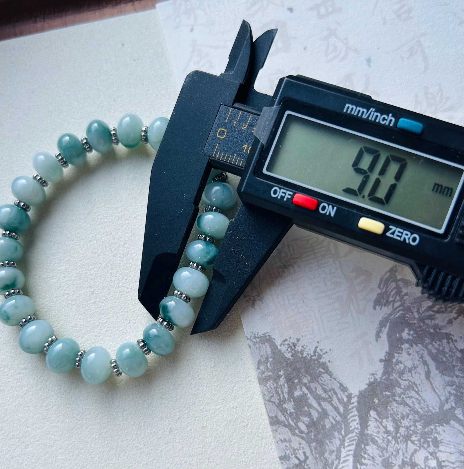 Jadeite Jade Beaded Bracelet Jewelry Gift for Her Natural Untreated Burmese Type A Icy Translucent Blue Floral 9mm Jade Drum Bead FeiCui