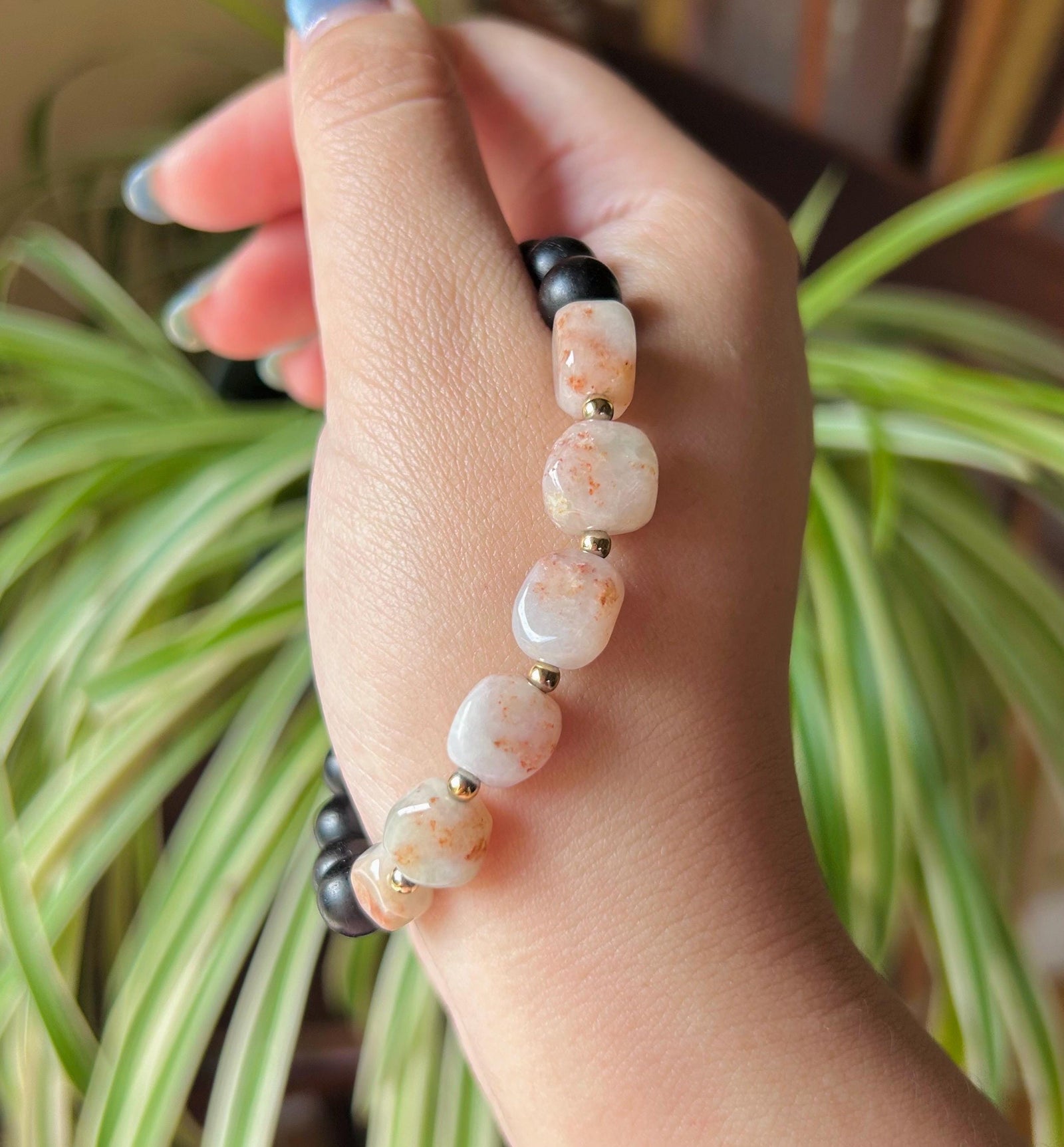 Jadeite Jade & Wood Beaded Bracelet Jewelry Gift for Her Natural Burmese Untreated Icy Translucent Type A RARE Red Floral Jade 10.5mm FeiCui
