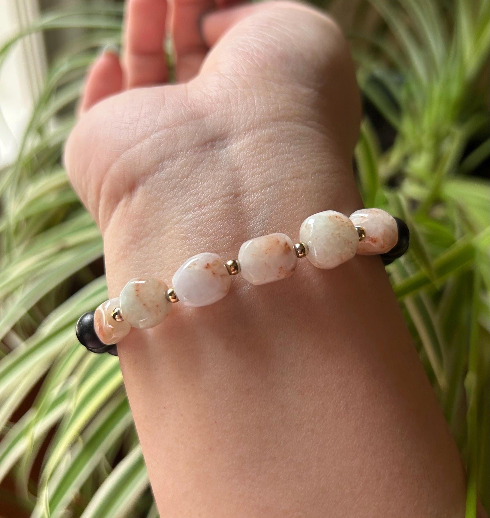Jadeite Jade & Wood Beaded Bracelet Jewelry Gift for Her Natural Burmese Untreated Icy Translucent Type A RARE Red Floral Jade 10.5mm FeiCui