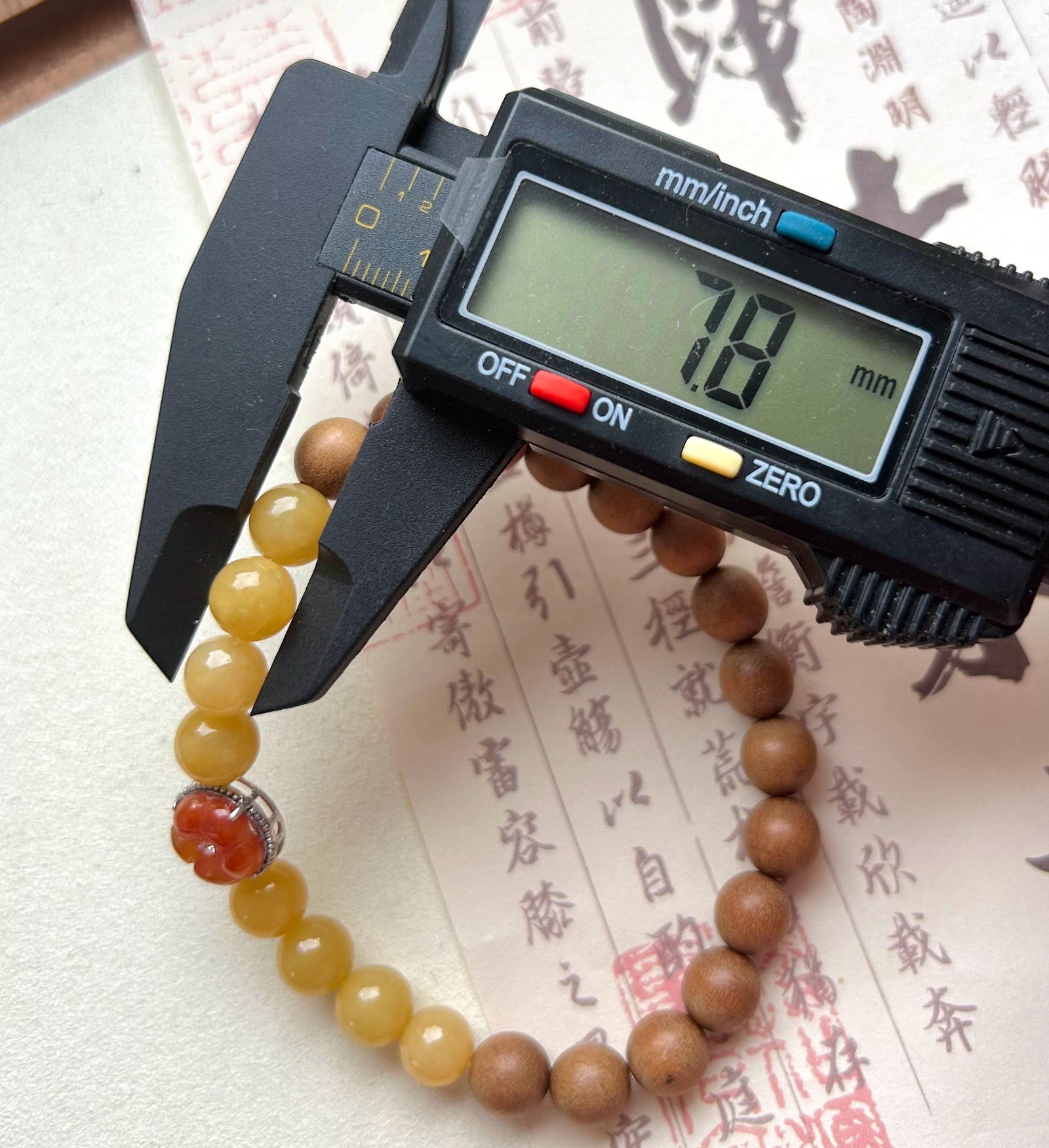 Jadeite Jade & Sandlewood Beaded Bracelet Jewelry Gift for Her Natural Burmese Type A Icy Translucent Yellow and Red Jade 7.8mm FeiCui