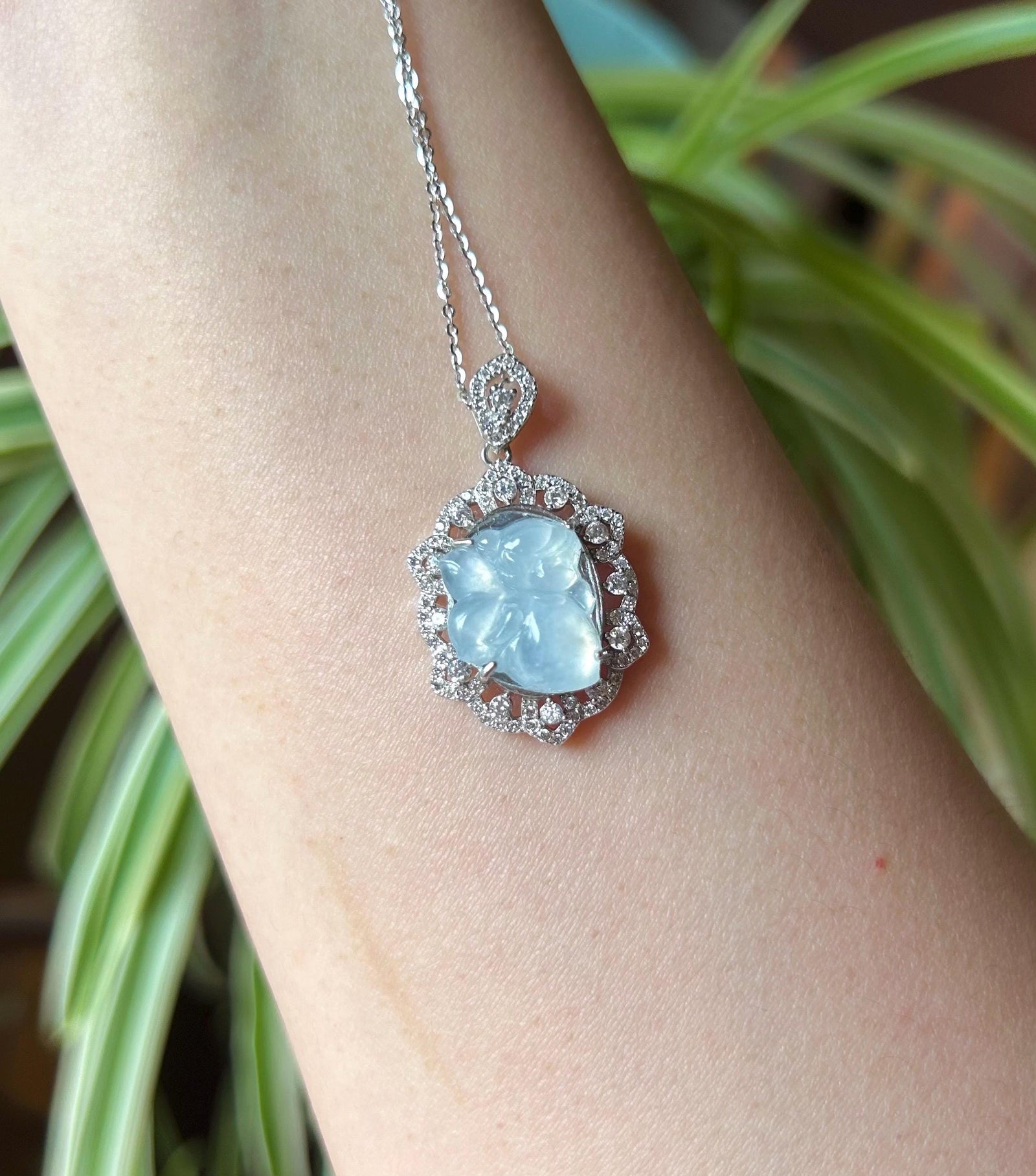 Jade Fairy Sterling Silver Pendant Necklace Gift Natural Burmese Type A Superior High Translucency Icy White Jadeite