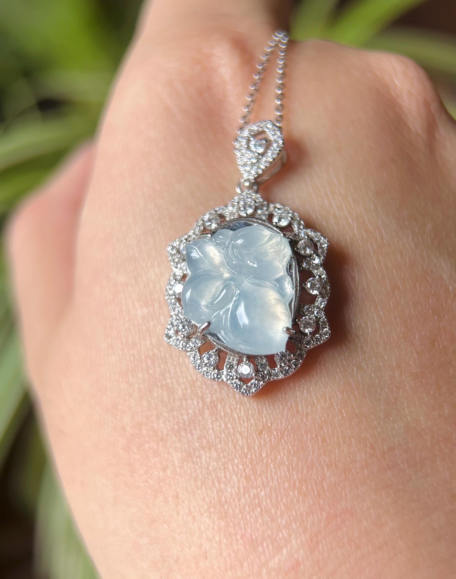 Jade Fairy Sterling Silver Pendant Necklace Gift Natural Burmese Type A Superior High Translucency Icy White Jadeite