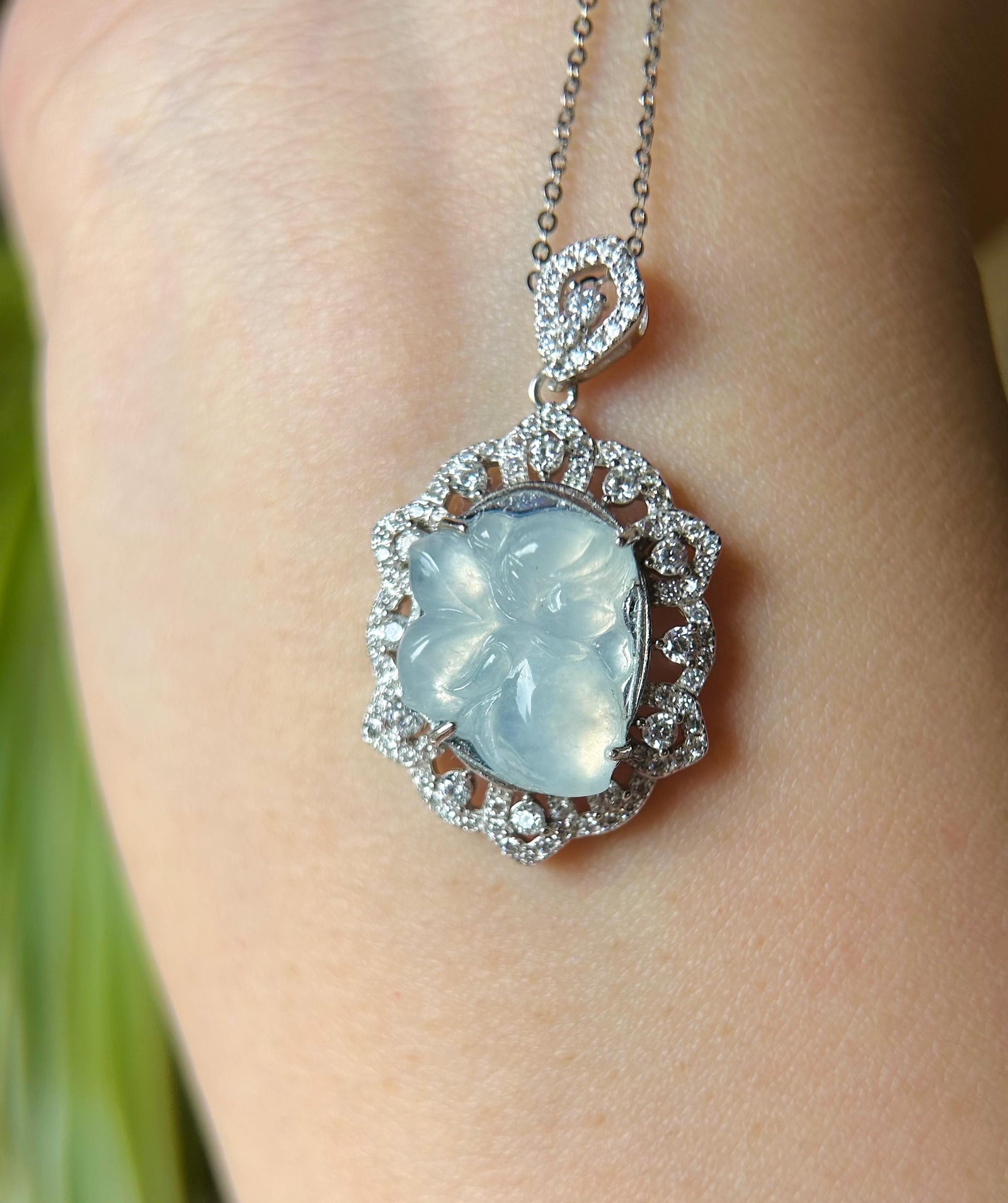 Jade Fairy Sterling Silver Pendant Necklace Gift Natural Burmese Type A Superior High Translucency Icy White Jadeite