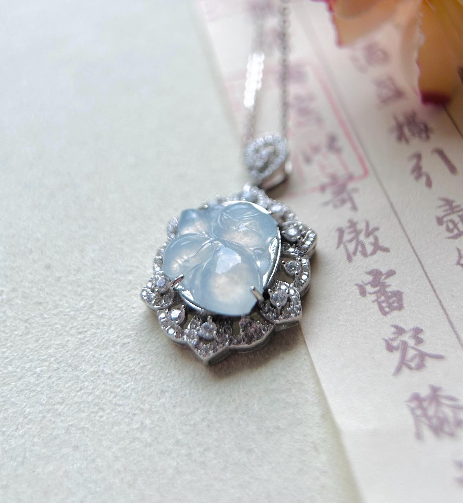 Jade Fairy Sterling Silver Pendant Necklace Gift Natural Burmese Type A Superior High Translucency Icy White Jadeite