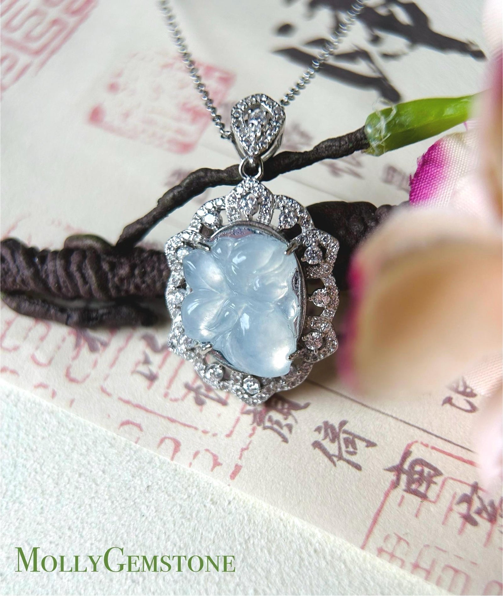 Jade Fairy Sterling Silver Pendant Necklace Gift Natural Burmese Type A Superior High Translucency Icy White Jadeite