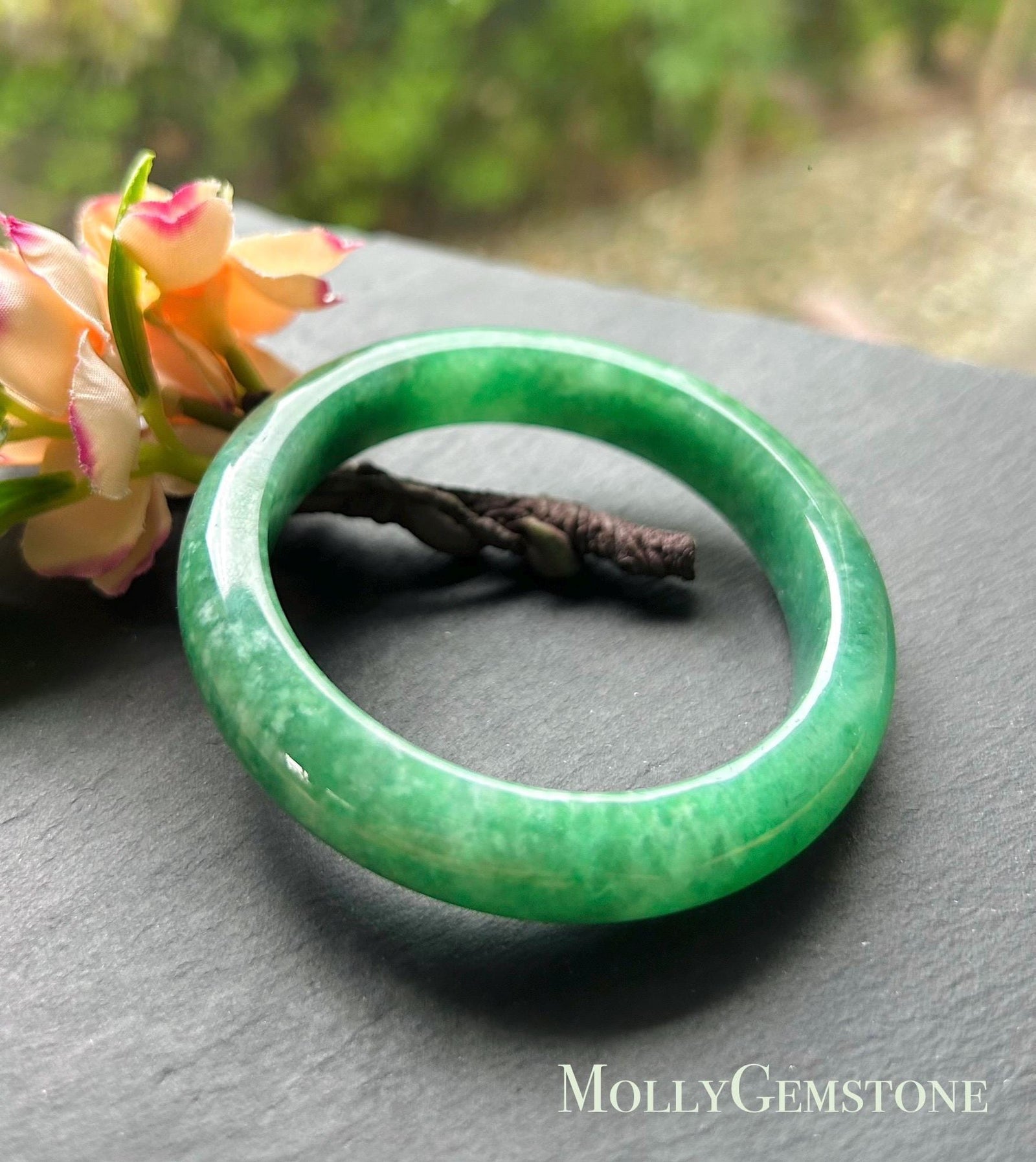 Certified Jadeite Jade Bangle Jewelry Gift for Her Natural Burmese Untreated Type A Icy Emerald Green Jade Bangle 54mm Fei-Cui