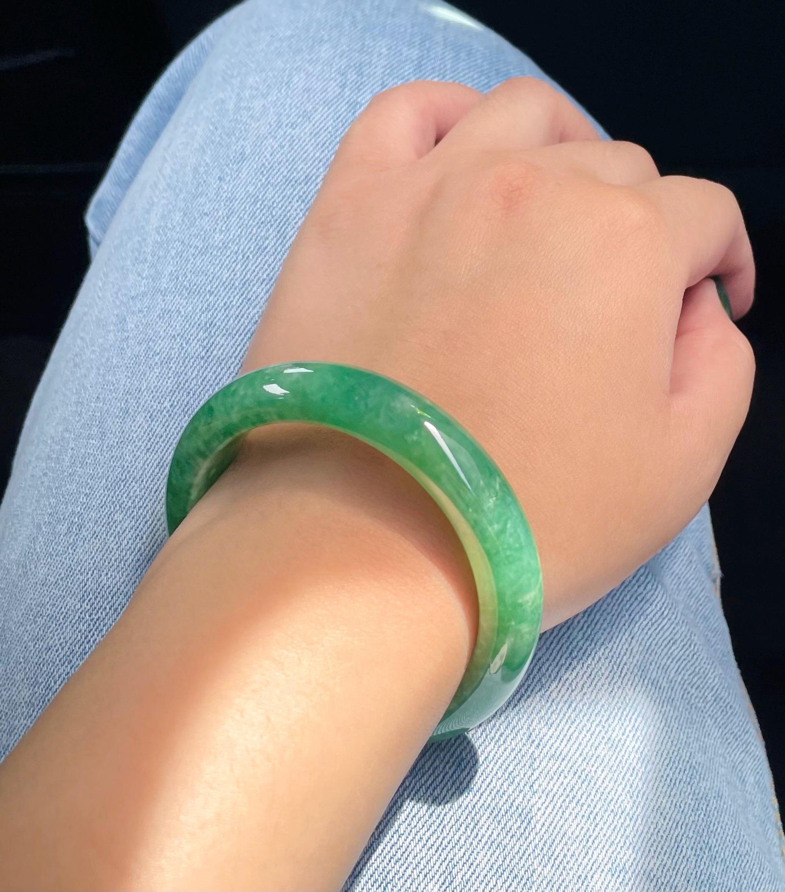 Certified Jadeite Jade Bangle Jewelry Gift for Her Natural Burmese Untreated Type A Icy Emerald Green Jade Bangle 54mm Fei-Cui