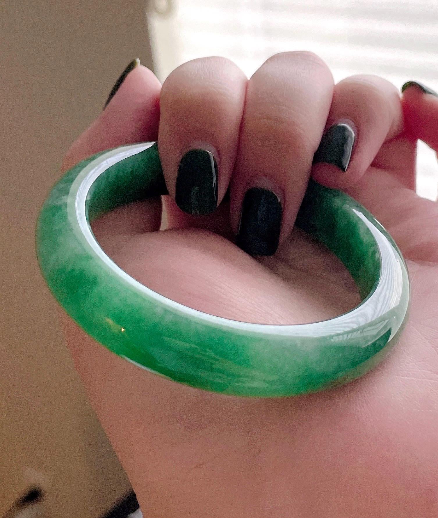 Certified Jadeite Jade Bangle Jewelry Gift for Her Natural Burmese Untreated Type A Icy Emerald Green Jade Bangle 54mm Fei-Cui