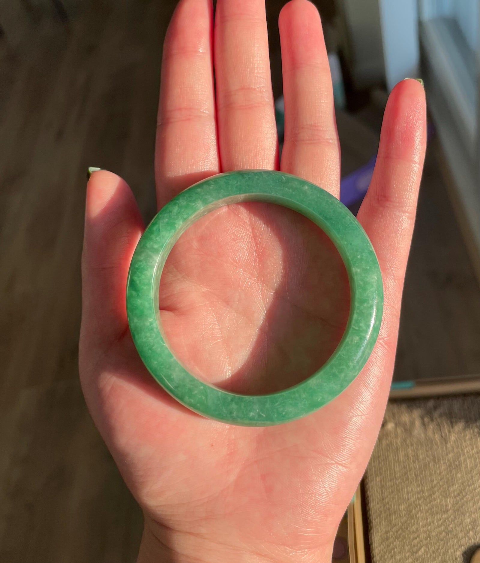 Certified Jadeite Jade Bangle Jewelry Gift for Her Natural Burmese Untreated Type A Icy Emerald Green Jade Bangle 54mm Fei-Cui