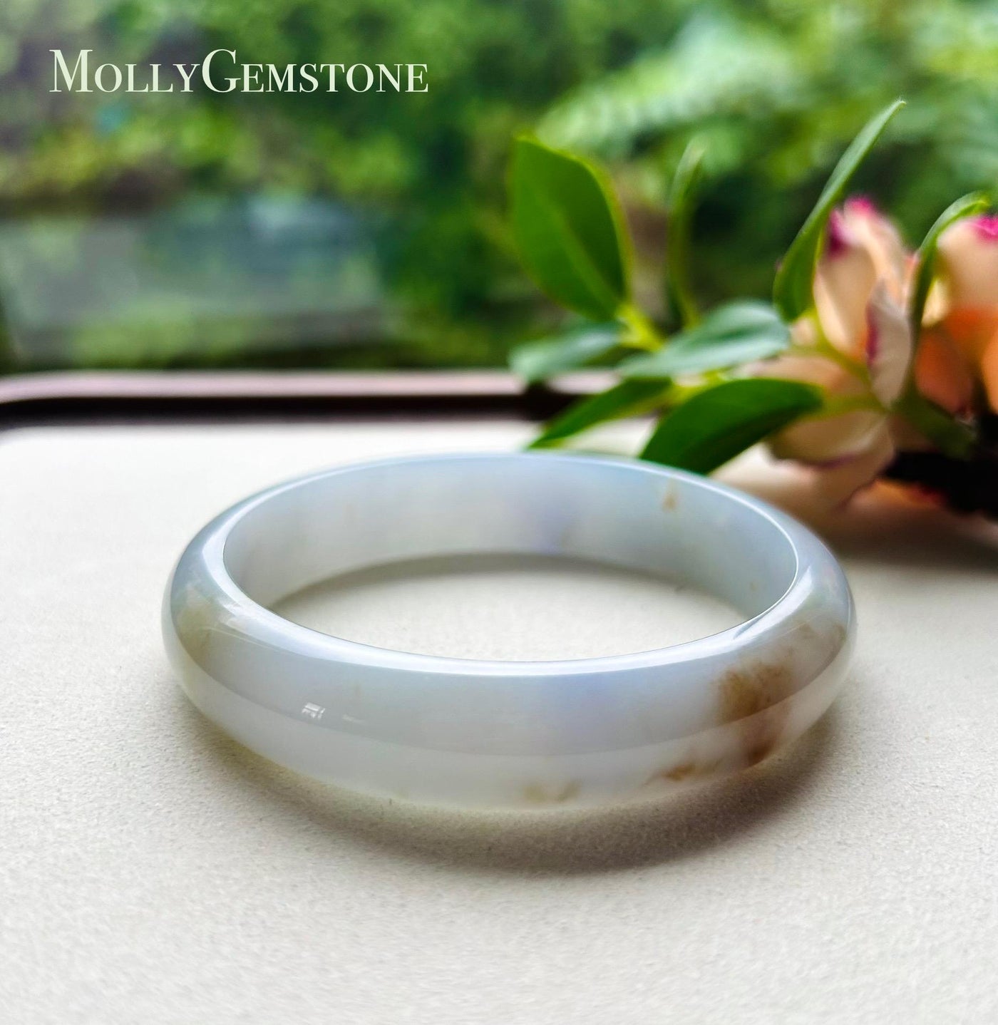 Certified Jadeite Bangle Natural Burmese Untreated Type A Icy RARE Lavender Purple Red Floral Jade 57mm FeiCui