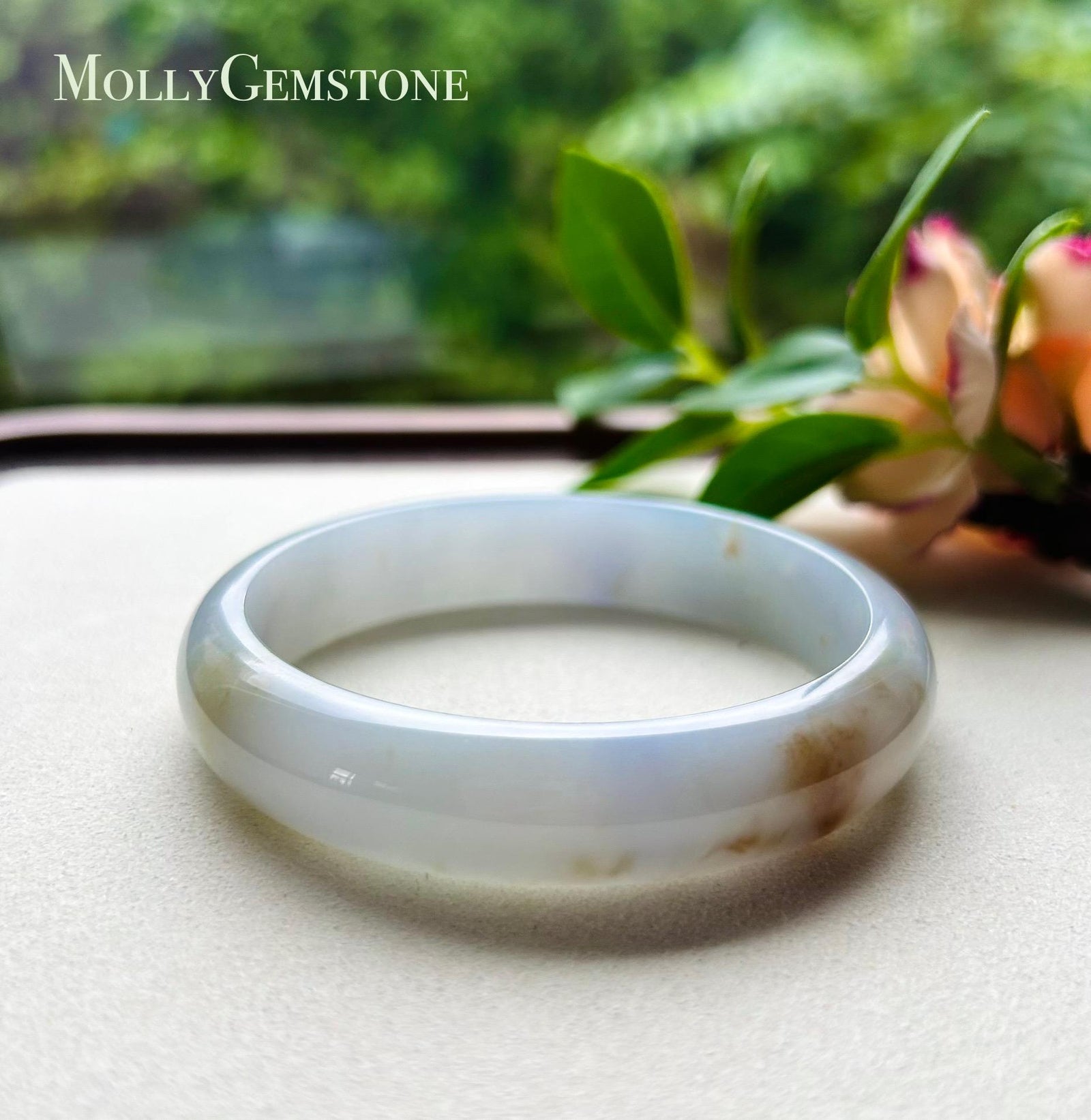 Certified Jadeite Bangle Natural Burmese Untreated Type A Icy RARE Lavender Purple Red Floral Jade 57mm FeiCui