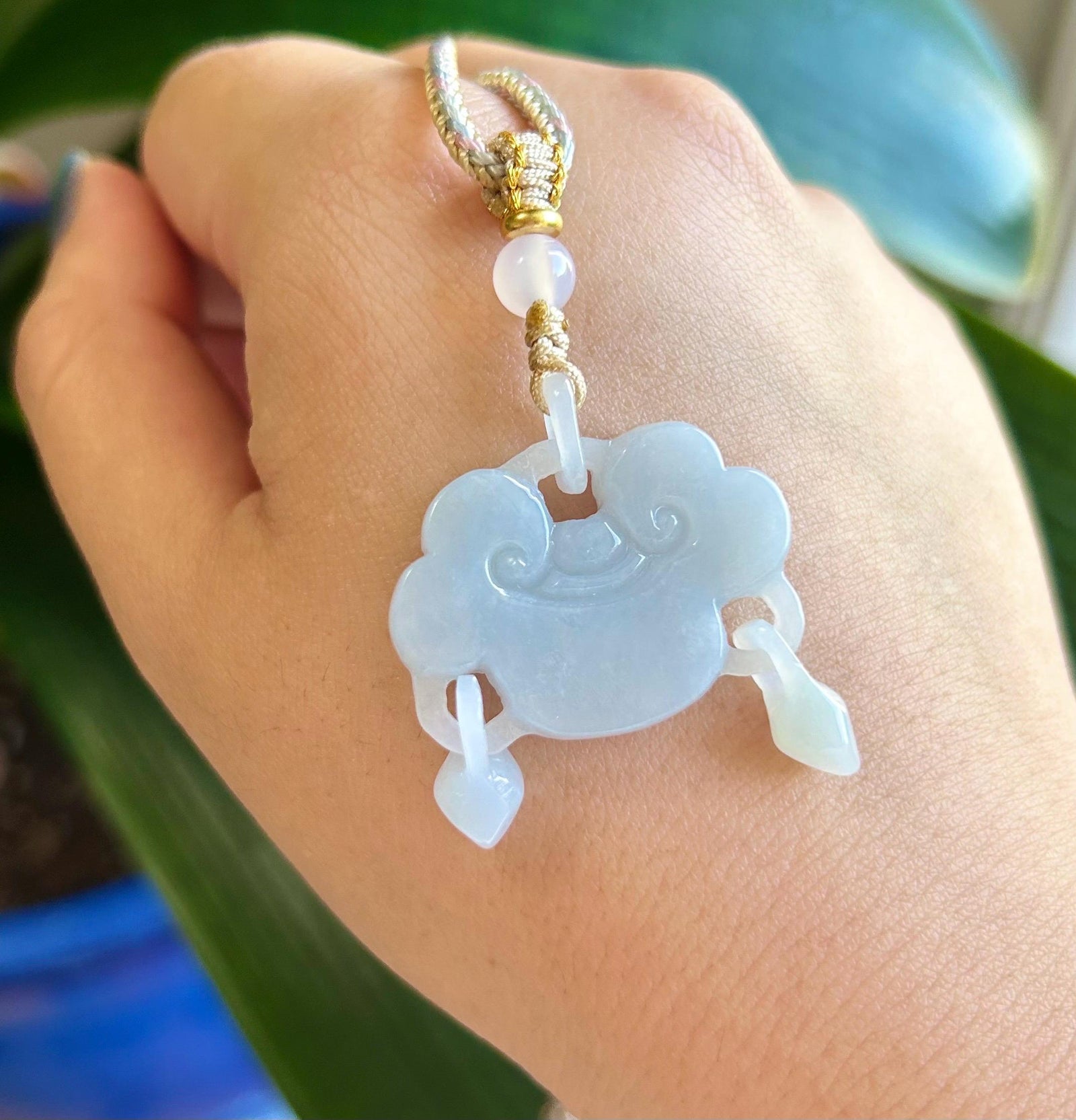 Jadeite Jade As-You-Wish Lock HandCarved Pendant Necklace Jewelry Gift for Her Natural Burmese Untreated Type A Icy Translucent Blue Ruyi