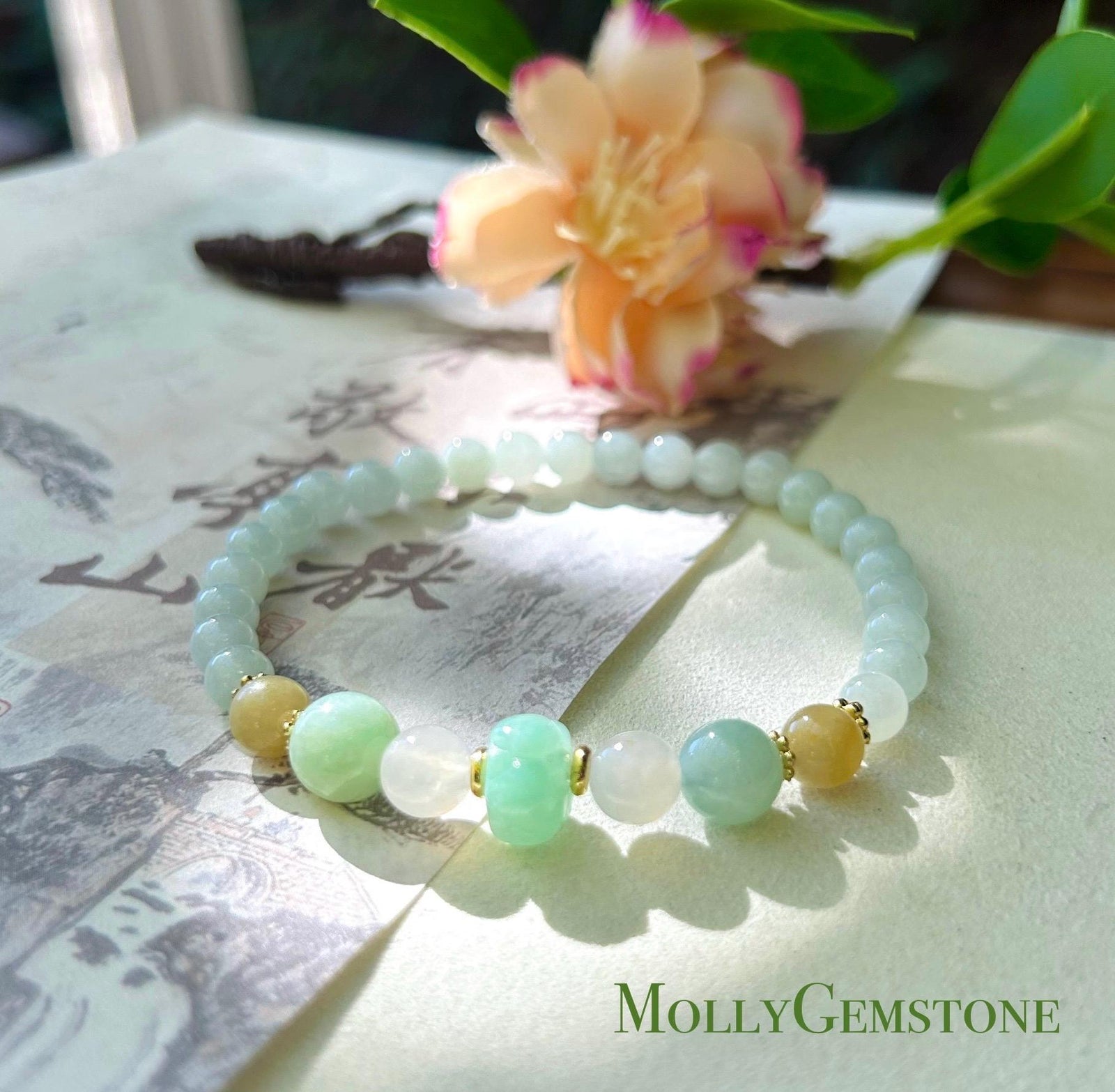 Jadeite Jade Beaded Bracelet Designer Handmade Jewelry Gift for Her Natural Burmese Untreated Type A Icy Translucent Multicolor Jade 6-10mm