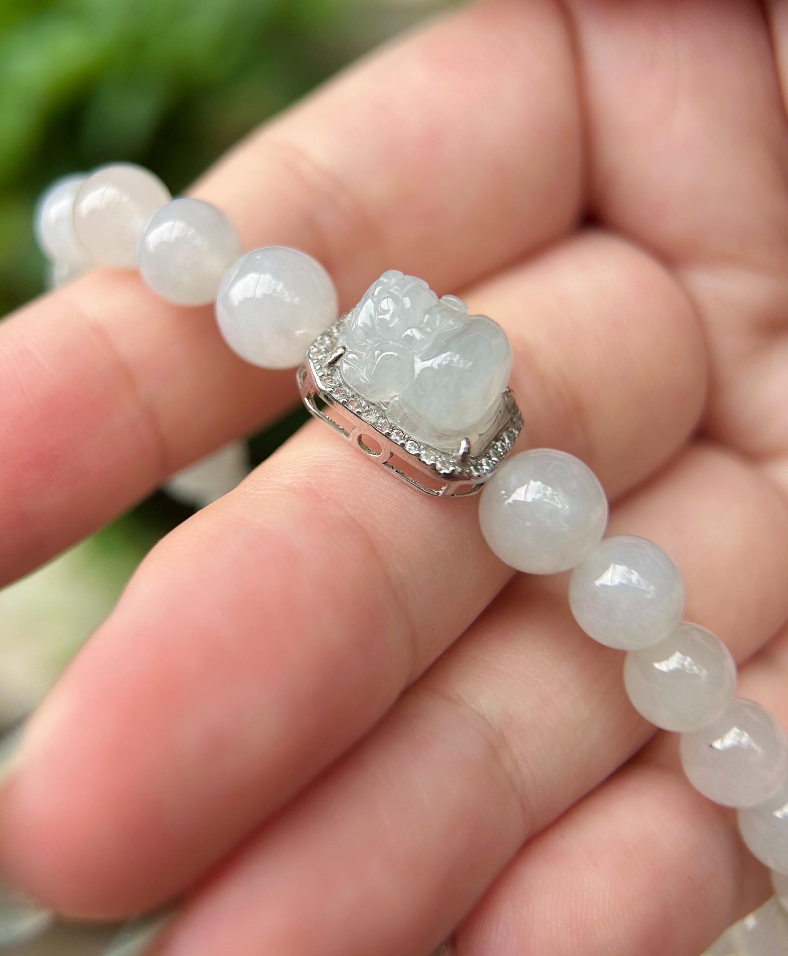 Jadeite Jade Beaded Bracelet Jewelry Gift for Her Natural Burmese Type A Highly Translucent Icy White Jade 7mm & White Jadeite Pixi