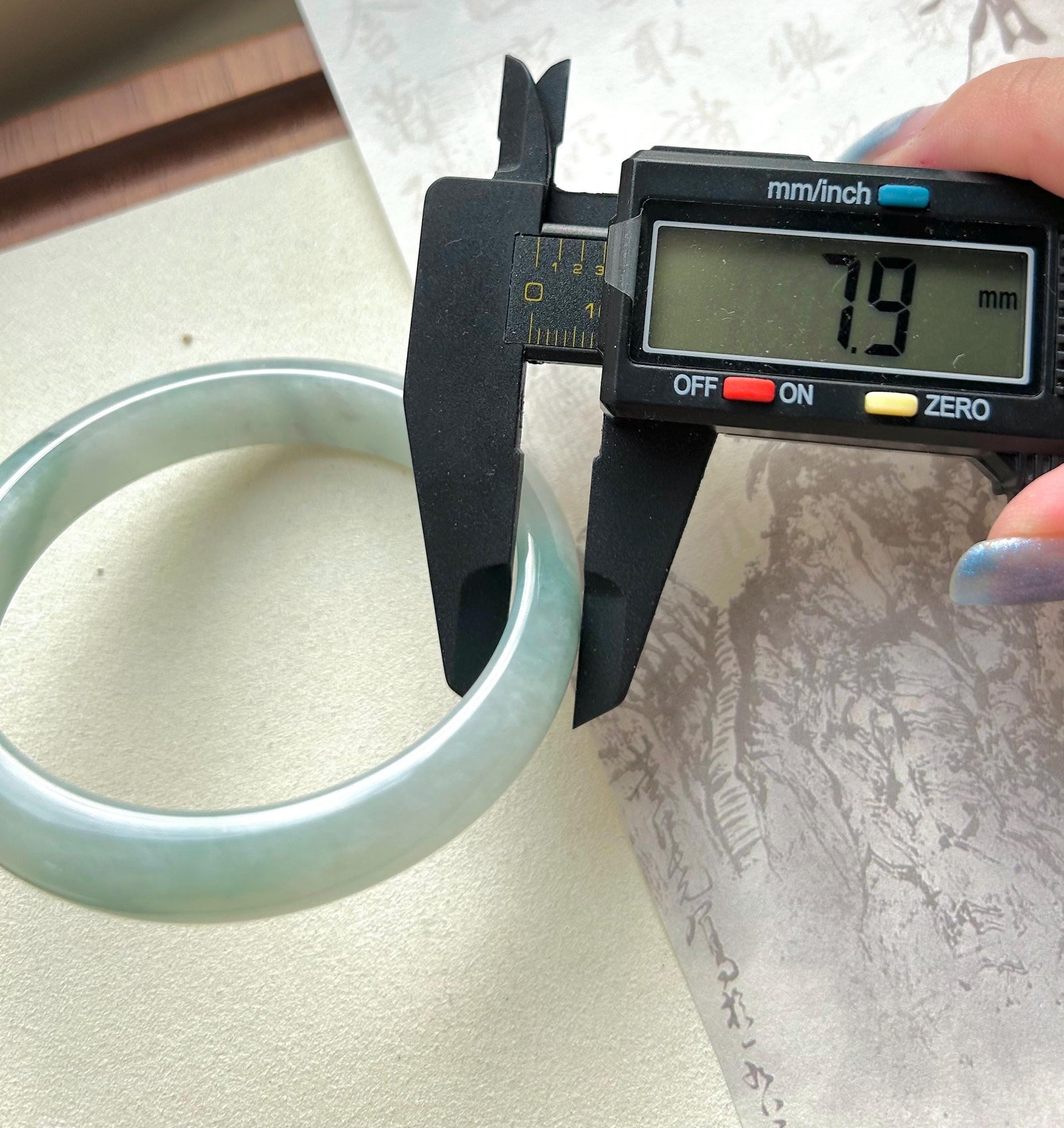 Jadeite Jade Bangle Jewelry Gift for Her Natural Burmese Untreated Type A Light Green Floral Jade Bangle 57.6 x 12.5 x7.9mm Fei-Cui Bangle