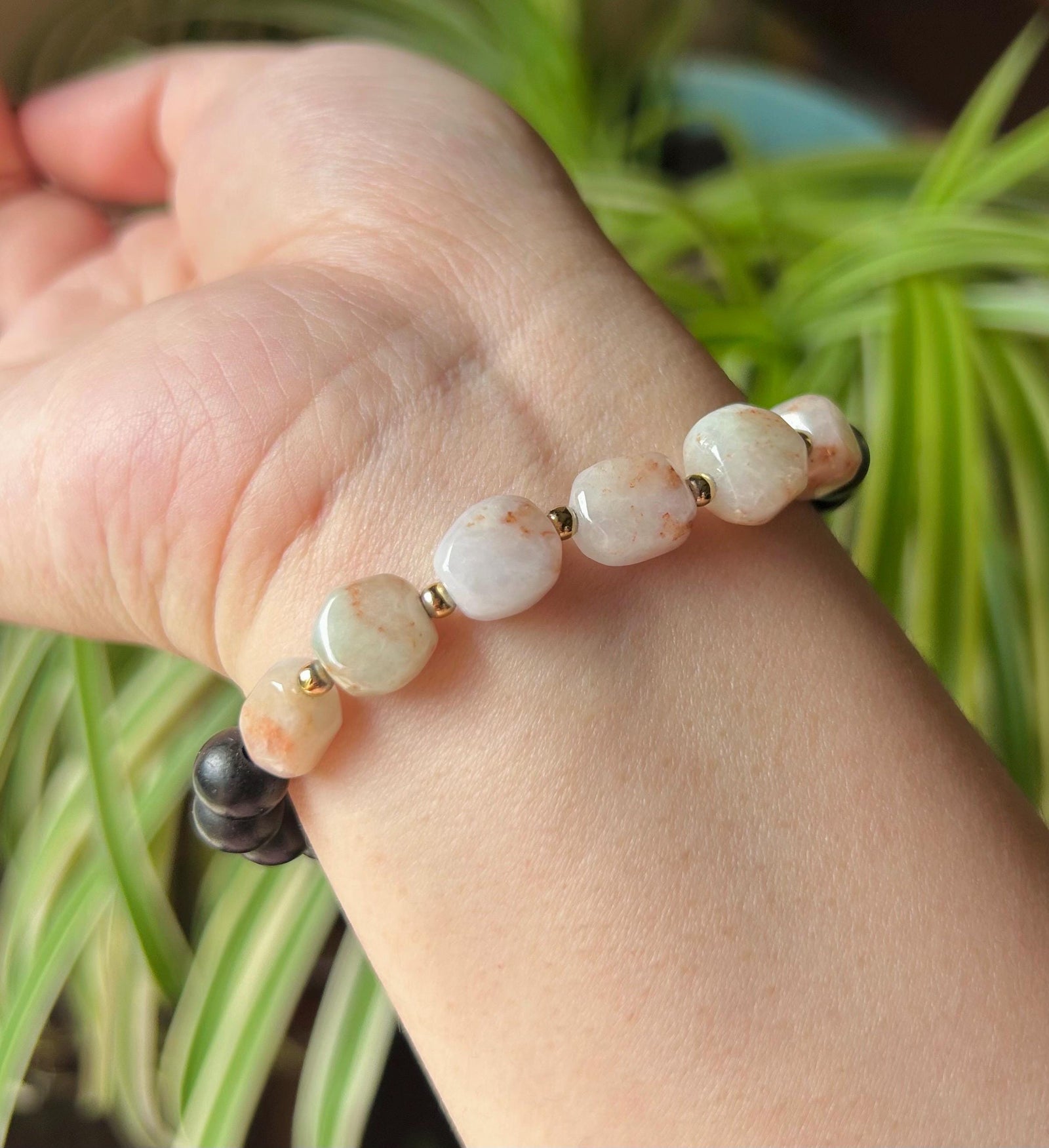 Jadeite Jade & Wood Beaded Bracelet Jewelry Gift for Her Natural Burmese Untreated Icy Translucent Type A RARE Red Floral Jade 10.5mm FeiCui