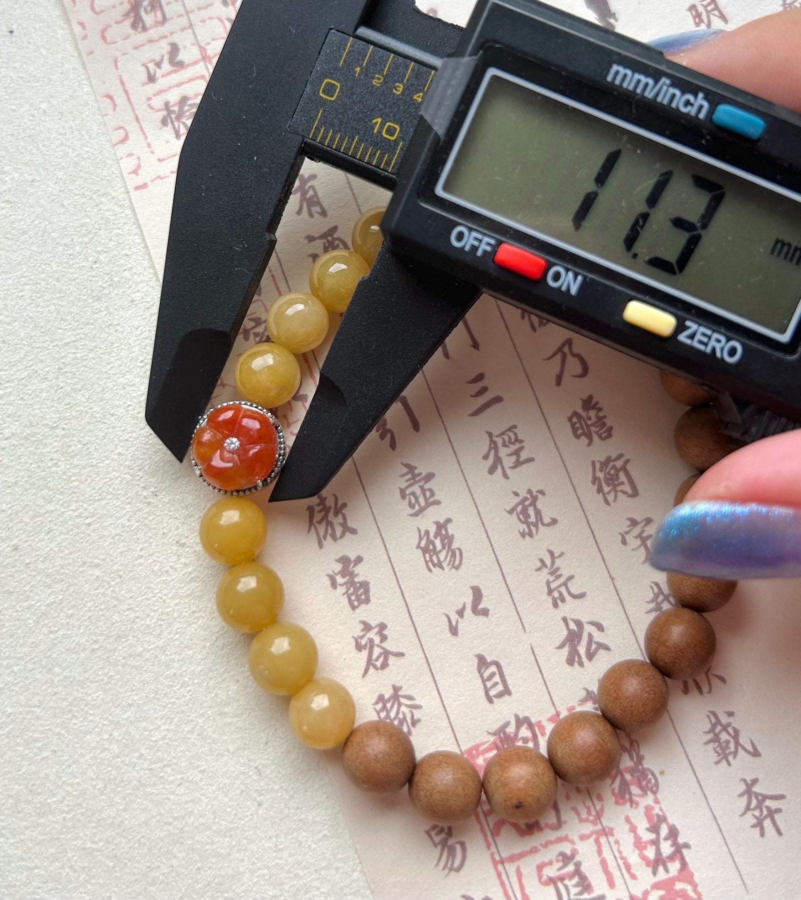 Jadeite Jade & Sandlewood Beaded Bracelet Jewelry Gift for Her Natural Burmese Type A Icy Translucent Yellow and Red Jade 7.8mm FeiCui