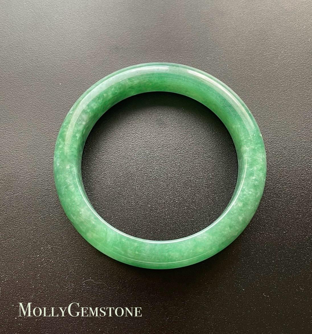 Certified Jadeite Jade Bangle Jewelry Gift for Her Natural Burmese Untreated Type A Icy Emerald Green Jade Bangle 54mm Fei-Cui