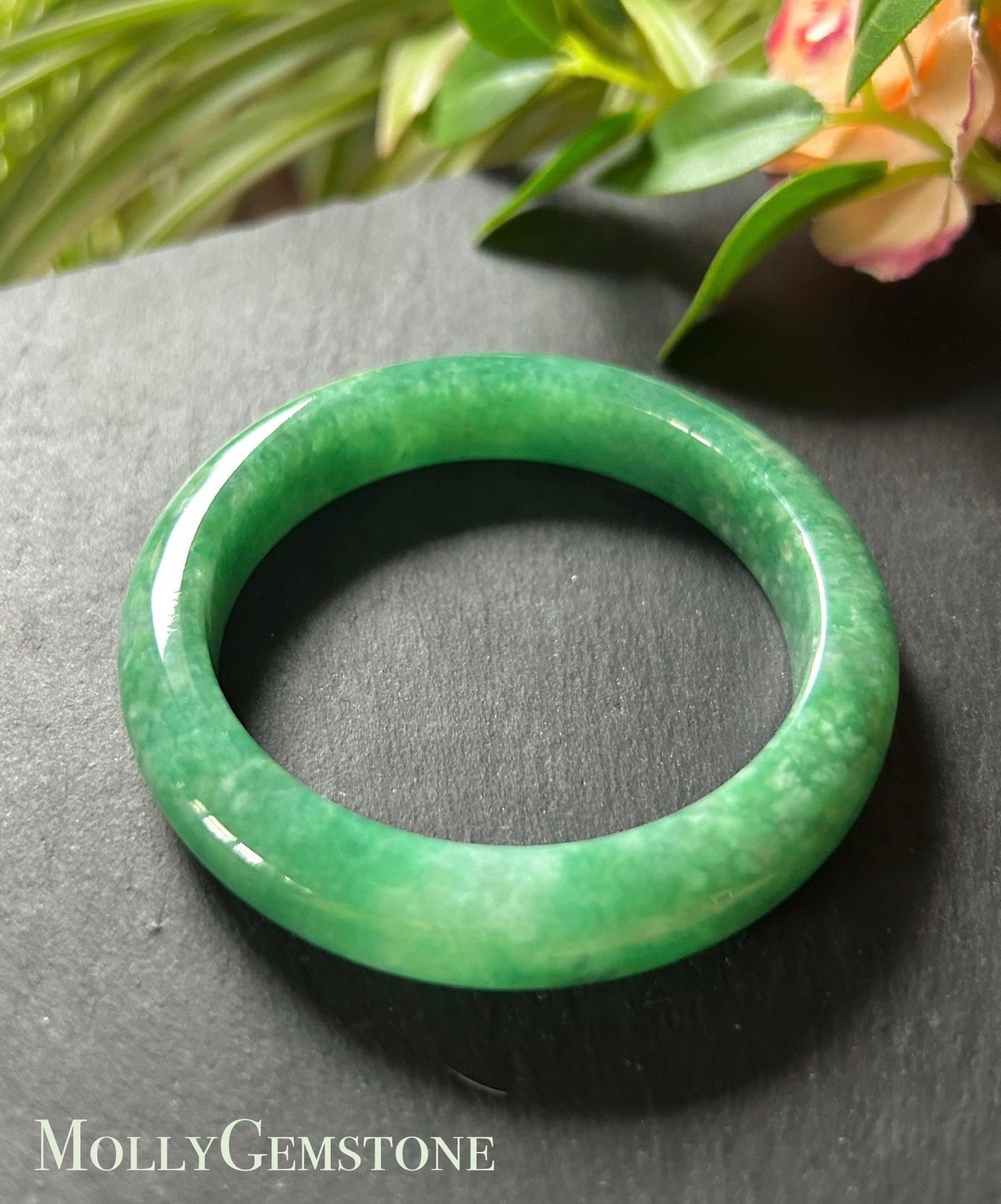 Certified Jadeite Jade Bangle Jewelry Gift for Her Natural Burmese Untreated Type A Icy Emerald Green Jade Bangle 54mm Fei-Cui