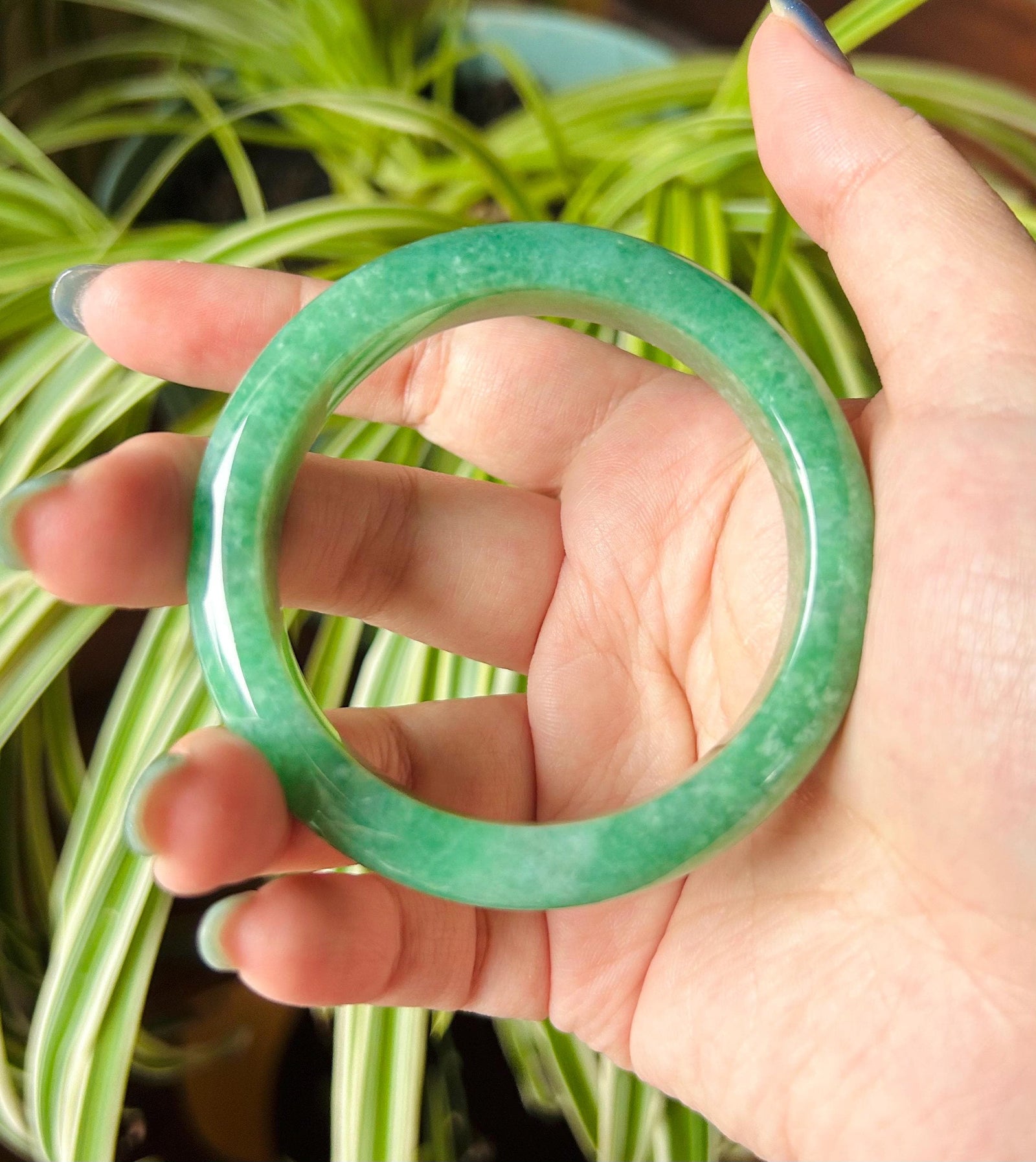 Certified Jadeite Jade Bangle Jewelry Gift for Her Natural Burmese Untreated Type A Icy Emerald Green Jade Bangle 54mm Fei-Cui