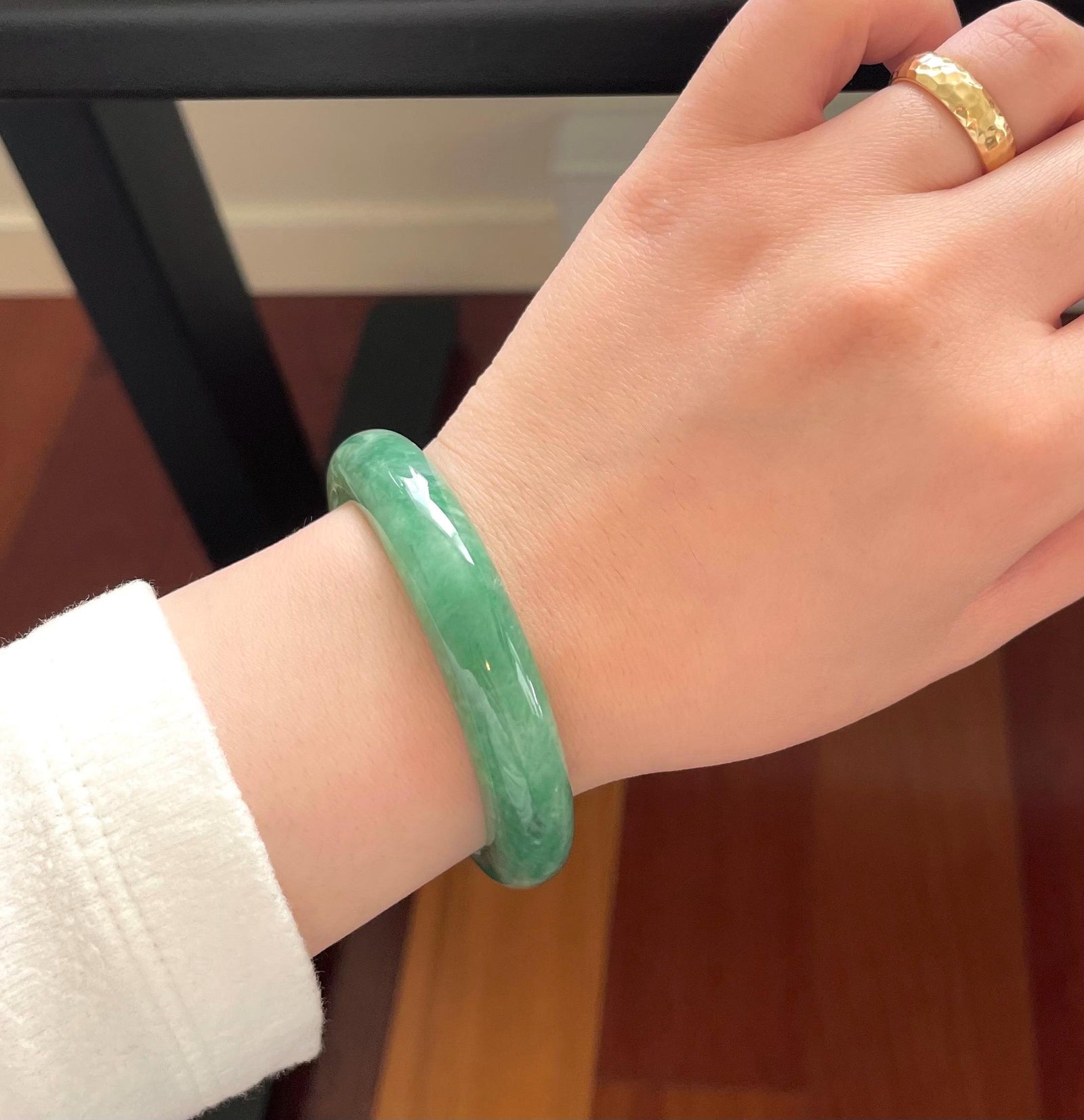 Certified Jadeite Jade Bangle Jewelry Gift for Her Natural Burmese Untreated Type A Icy Emerald Green Jade Bangle 54mm Fei-Cui