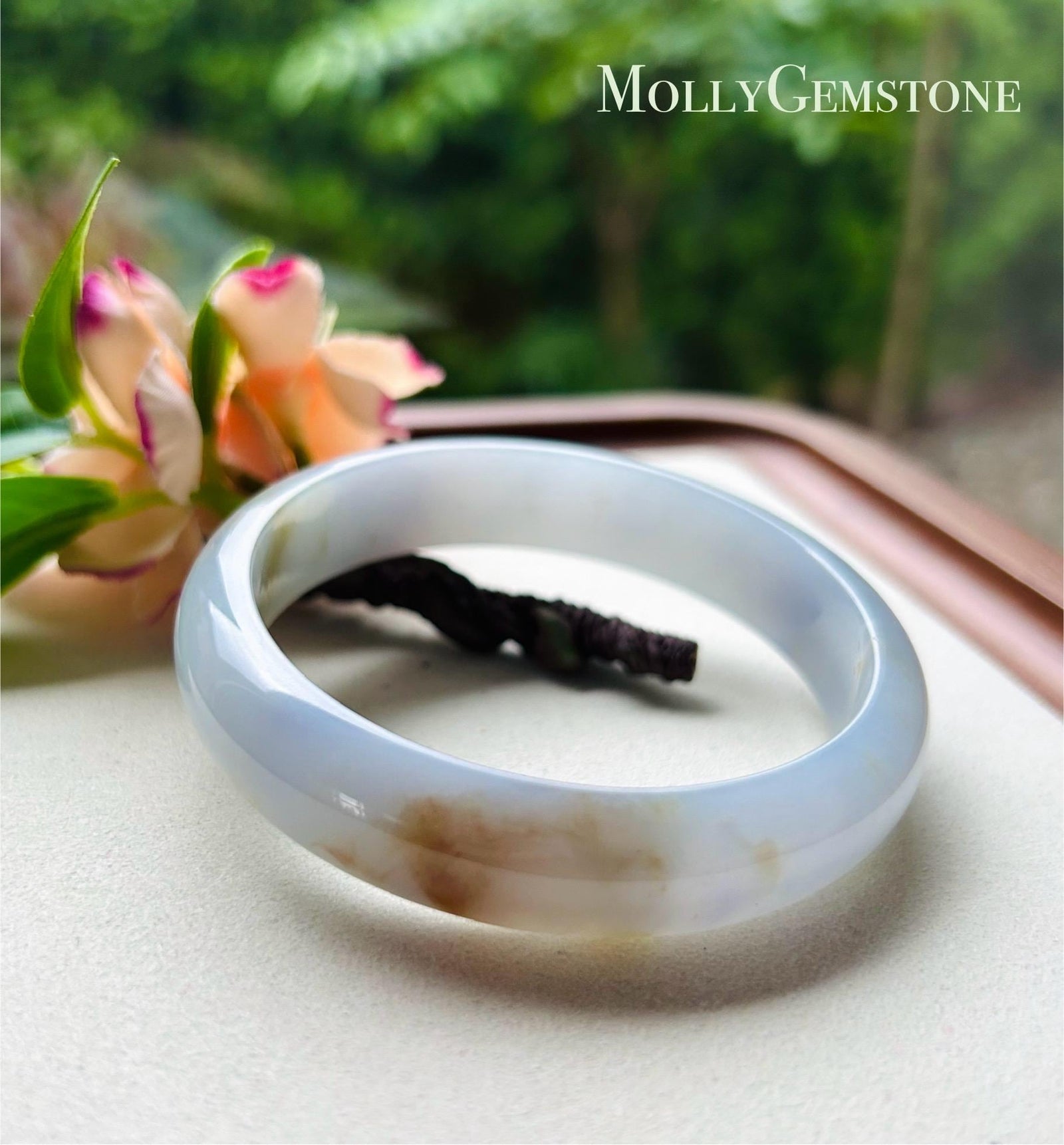 Certified Jadeite Bangle Natural Burmese Untreated Type A Icy RARE Lavender Purple Red Floral Jade 57mm FeiCui