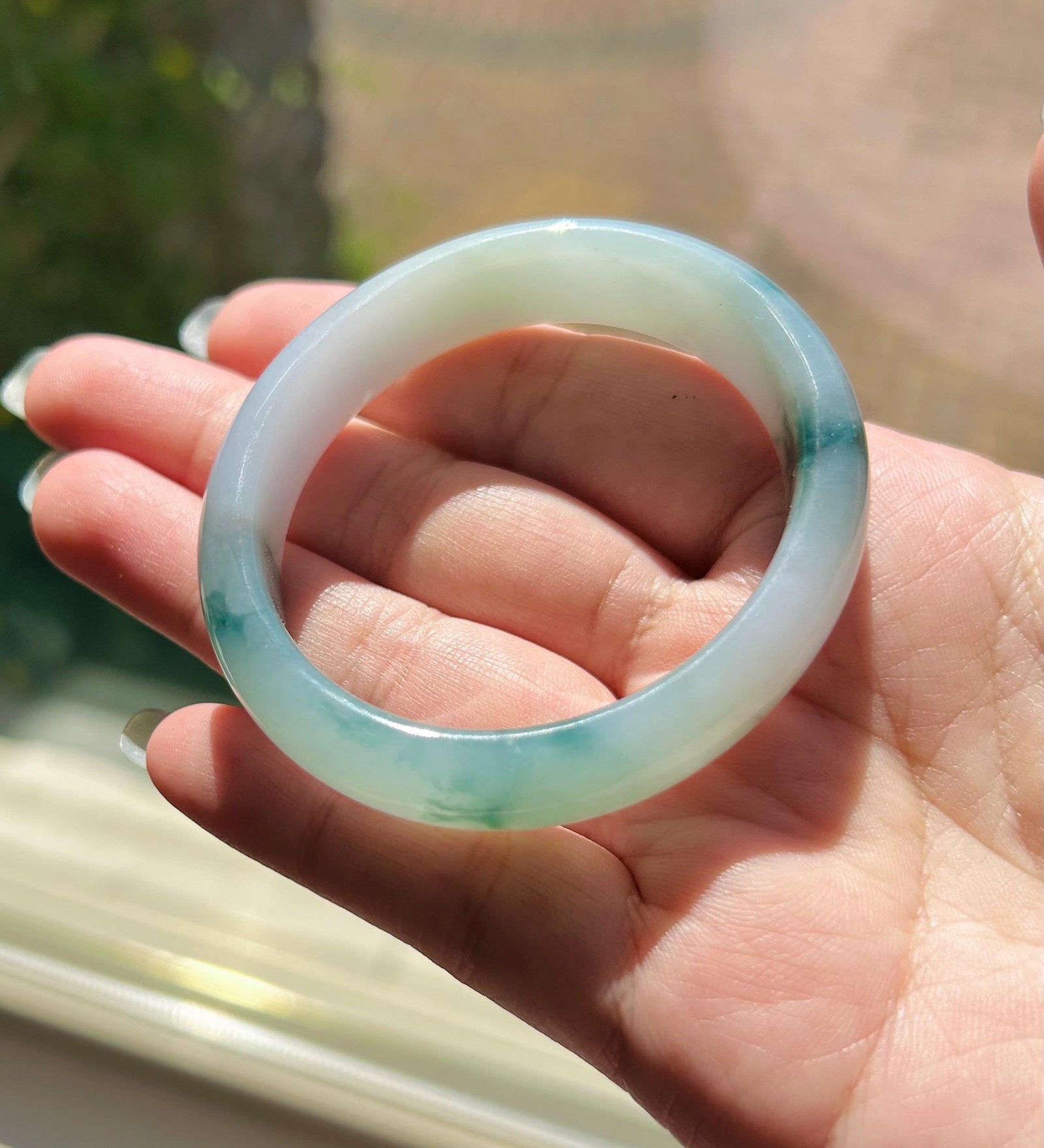 Certified Jadeite Jade Bangle Jewelry Gift for Her Natural Burmese Untreated Type A Lavender Purple & Blue Floral Oval Jade Bangle 54 x 48mm