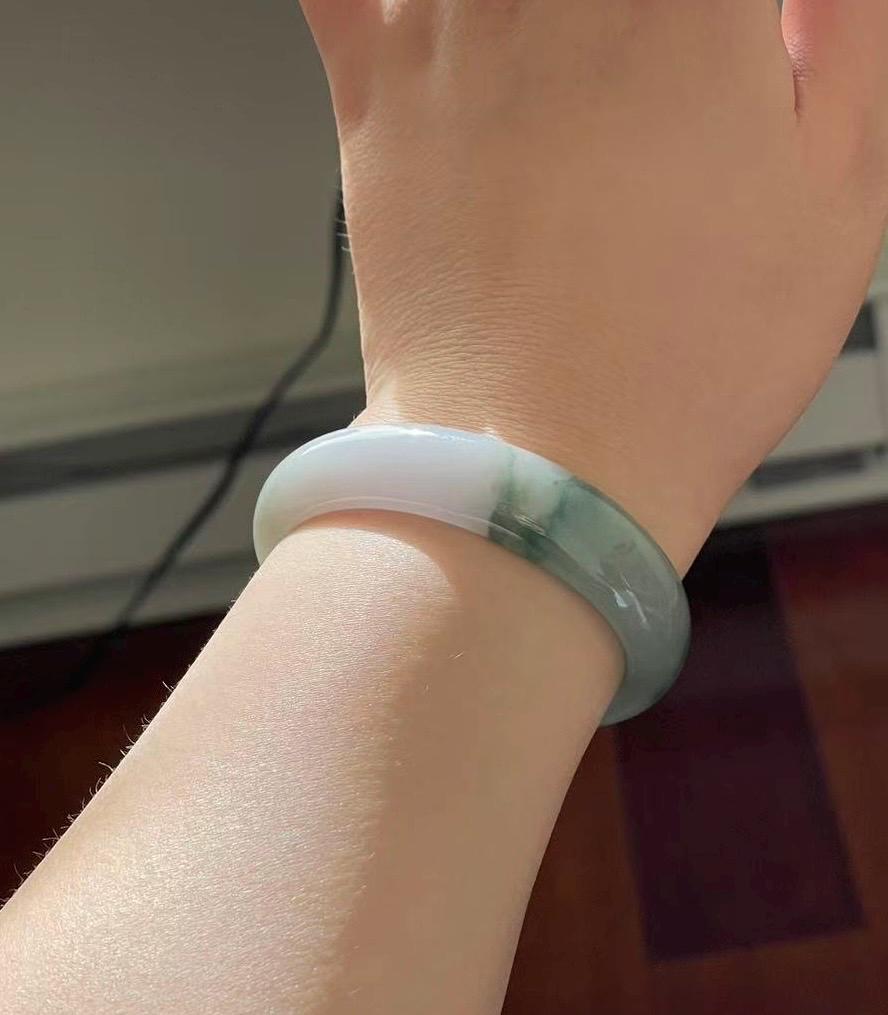 Certified Jadeite Jade Bangle Jewelry Gift for Her Natural Burmese Untreated Type A Lavender Purple & Blue Floral Oval Jade Bangle 54 x 48mm