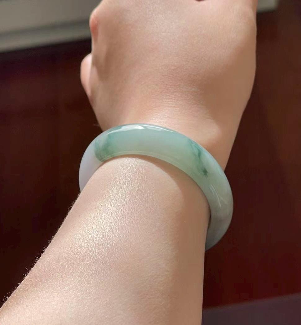 Certified Jadeite Jade Bangle Jewelry Gift for Her Natural Burmese Untreated Type A Lavender Purple & Blue Floral Oval Jade Bangle 54 x 48mm