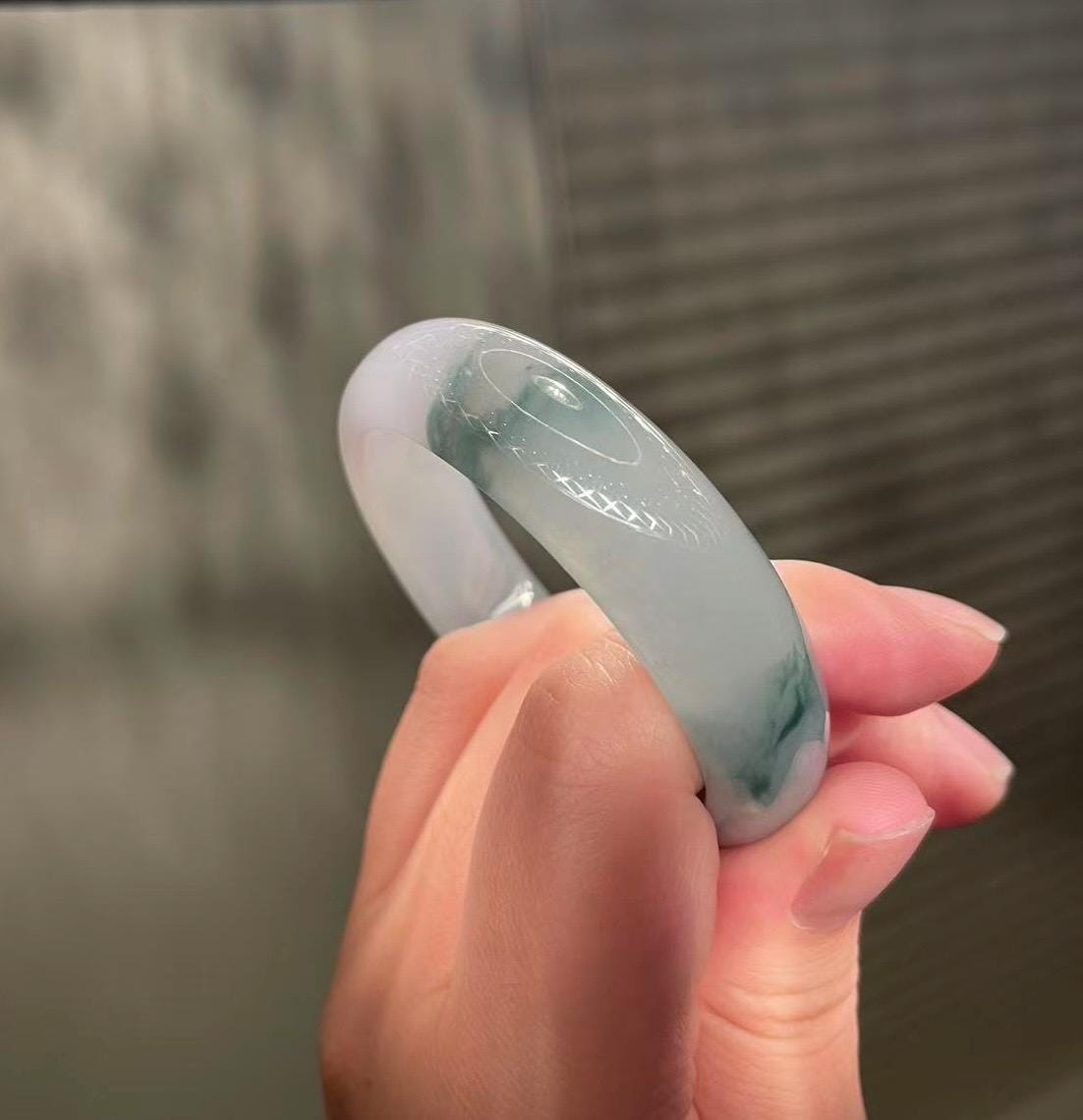Certified Jadeite Jade Bangle Jewelry Gift for Her Natural Burmese Untreated Type A Lavender Purple & Blue Floral Oval Jade Bangle 54 x 48mm