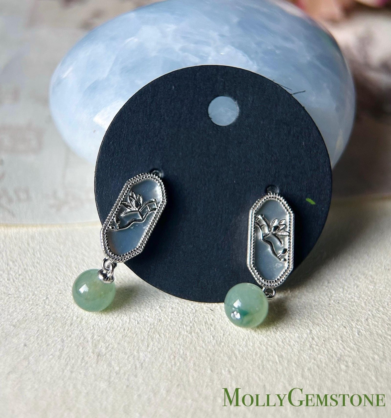 Jadeite Jade Beaded Earrings Handmade Jewelry Gift for Her Natural Burmese Type A Highly Translucent Jade wt Sterling Silver Mother of Pearl