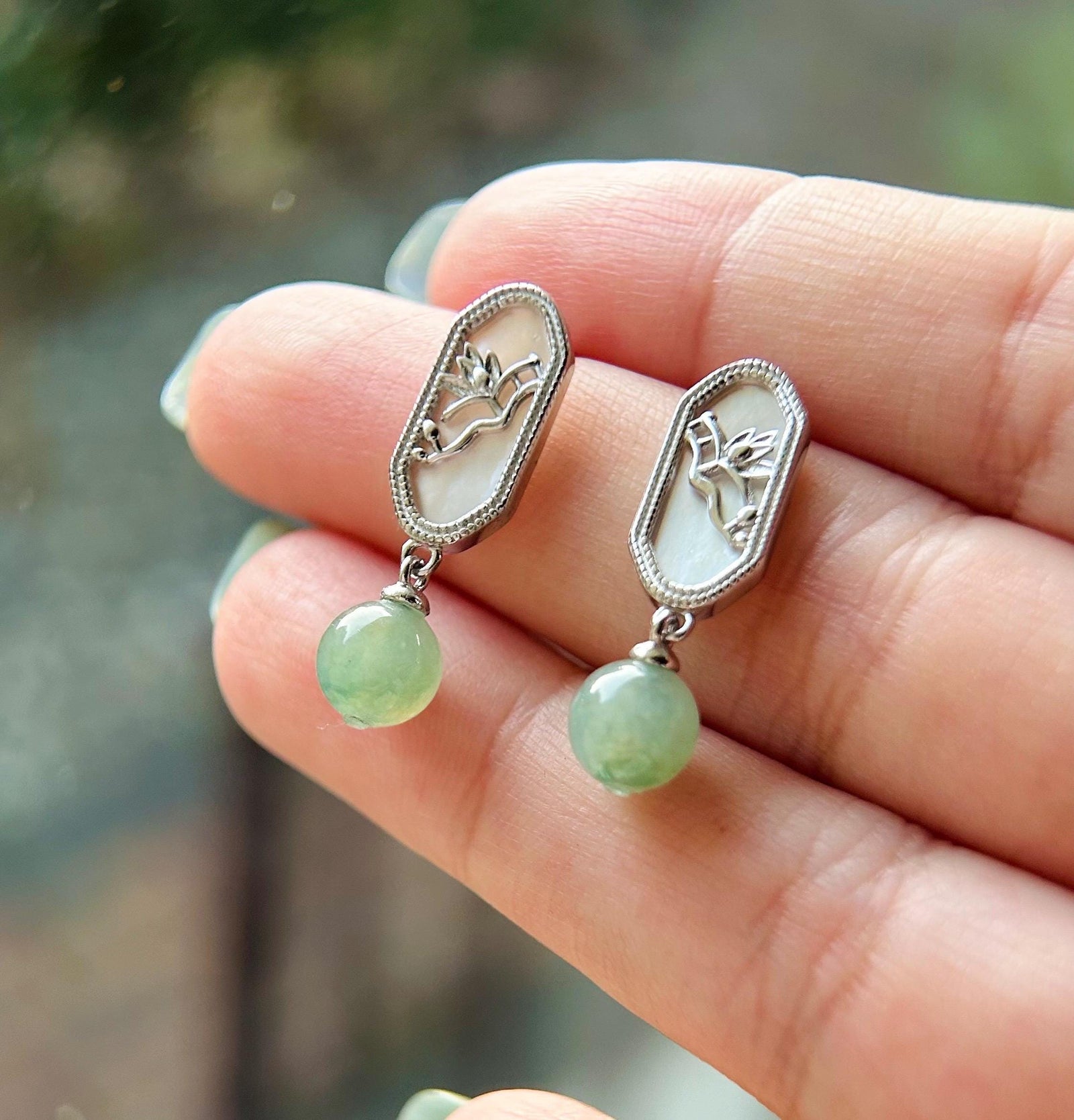 Jadeite Jade Beaded Earrings Handmade Jewelry Gift for Her Natural Burmese Type A Highly Translucent Jade wt Sterling Silver Mother of Pearl