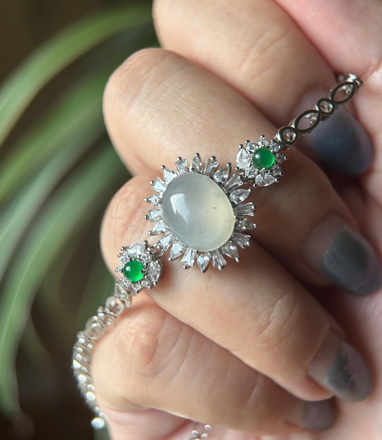 Jadeite Jade Bracelet Jewelry Gift for Her Natural Burmese Type A Highly Translucent Icy White WuJi Jade & 925 Sterling Silver