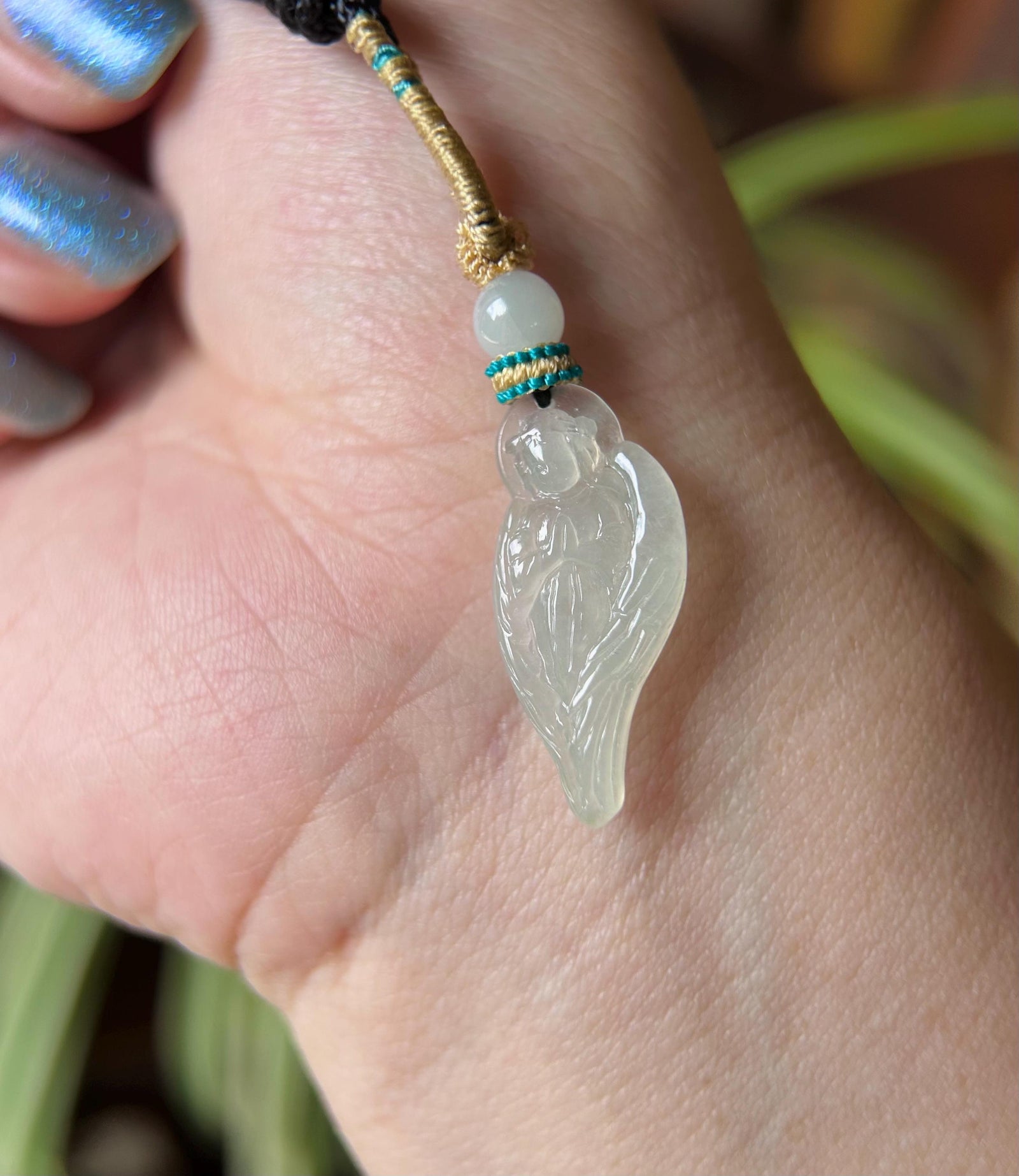 Jadeite Jade Pendant Handwoven Necklace Jewelry Gift Natural Burmese Untreated Type A Icy High Translucent White Dainty Jade Angel