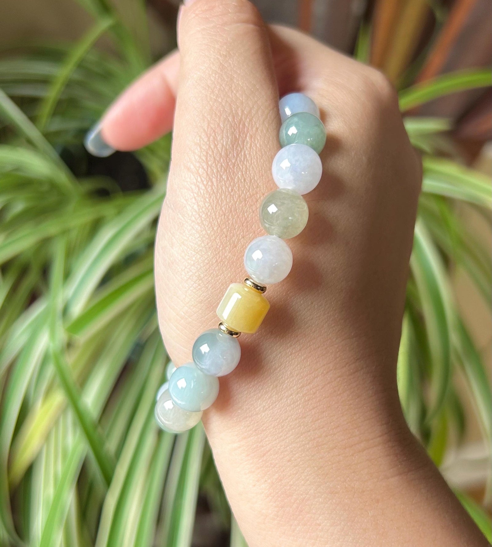 Jadeite Jade Beaded Bracelet Handmade Jewelry Gift for Her Natural Untreated Burmese Type A Icy Translucent Jadeite MultiColor FeiCui 9.8mm