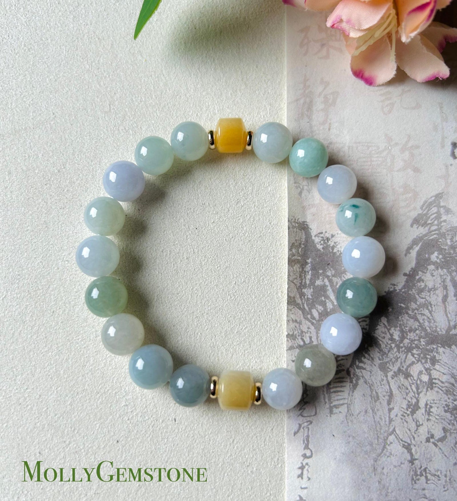 Jadeite Jade Beaded Bracelet Handmade Jewelry Gift for Her Natural Untreated Burmese Type A Icy Translucent Jadeite MultiColor FeiCui 9.8mm