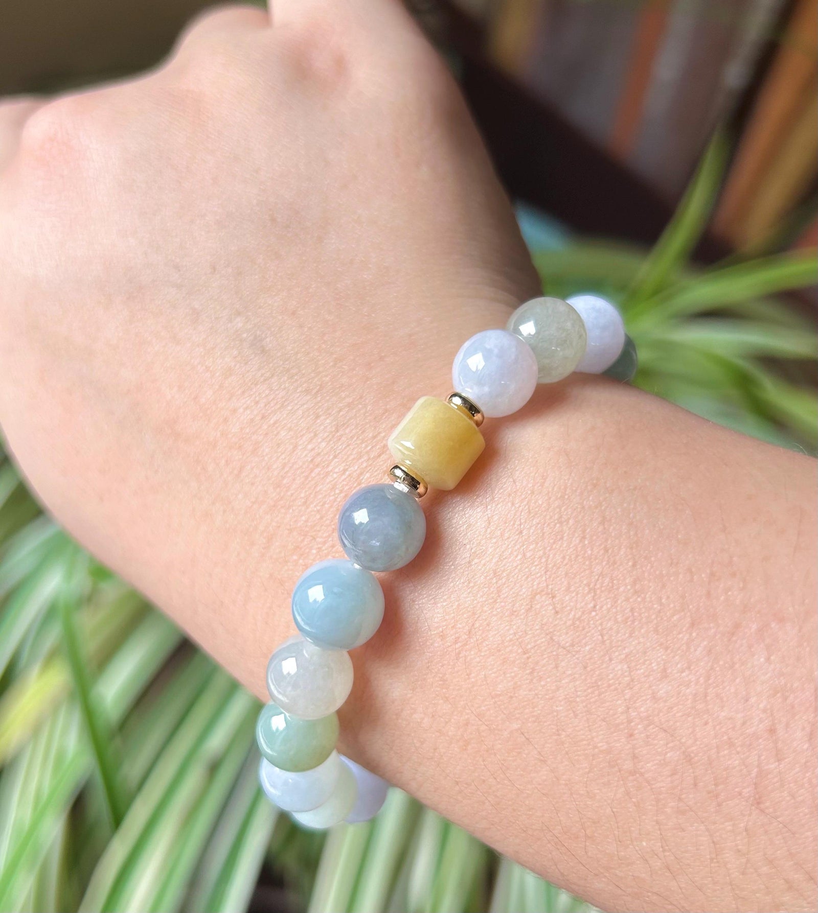 Jadeite Jade Beaded Bracelet Handmade Jewelry Gift for Her Natural Untreated Burmese Type A Icy Translucent Jadeite MultiColor FeiCui 9.8mm