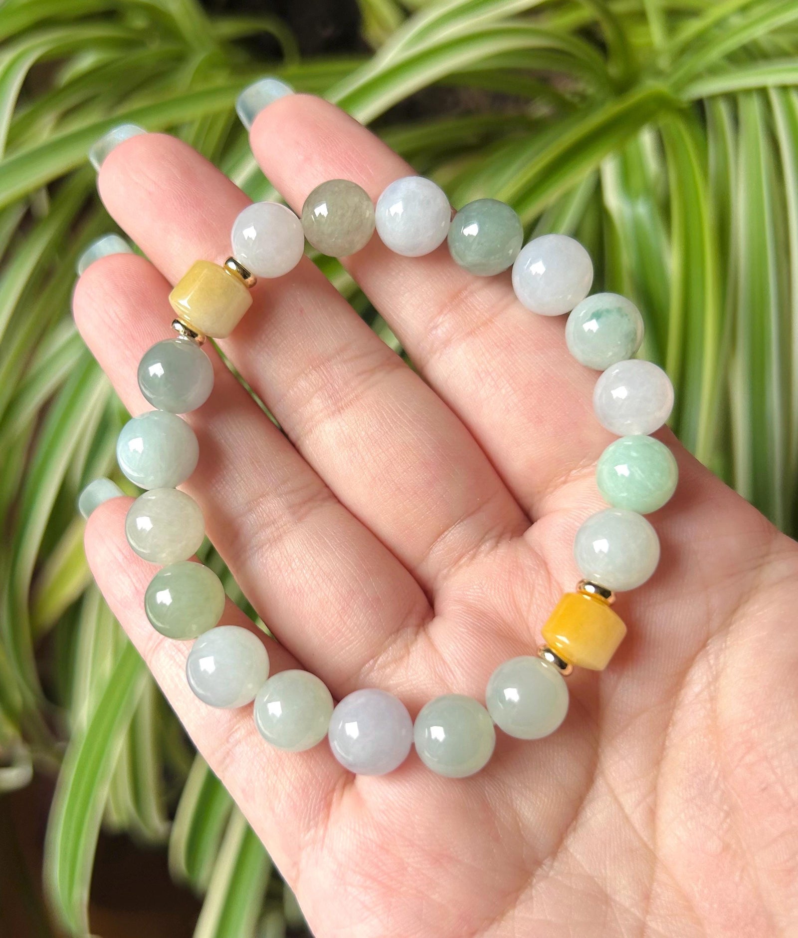 Jadeite Jade Beaded Bracelet Handmade Jewelry Gift for Her Natural Untreated Burmese Type A Icy Translucent Jadeite MultiColor FeiCui 9.8mm