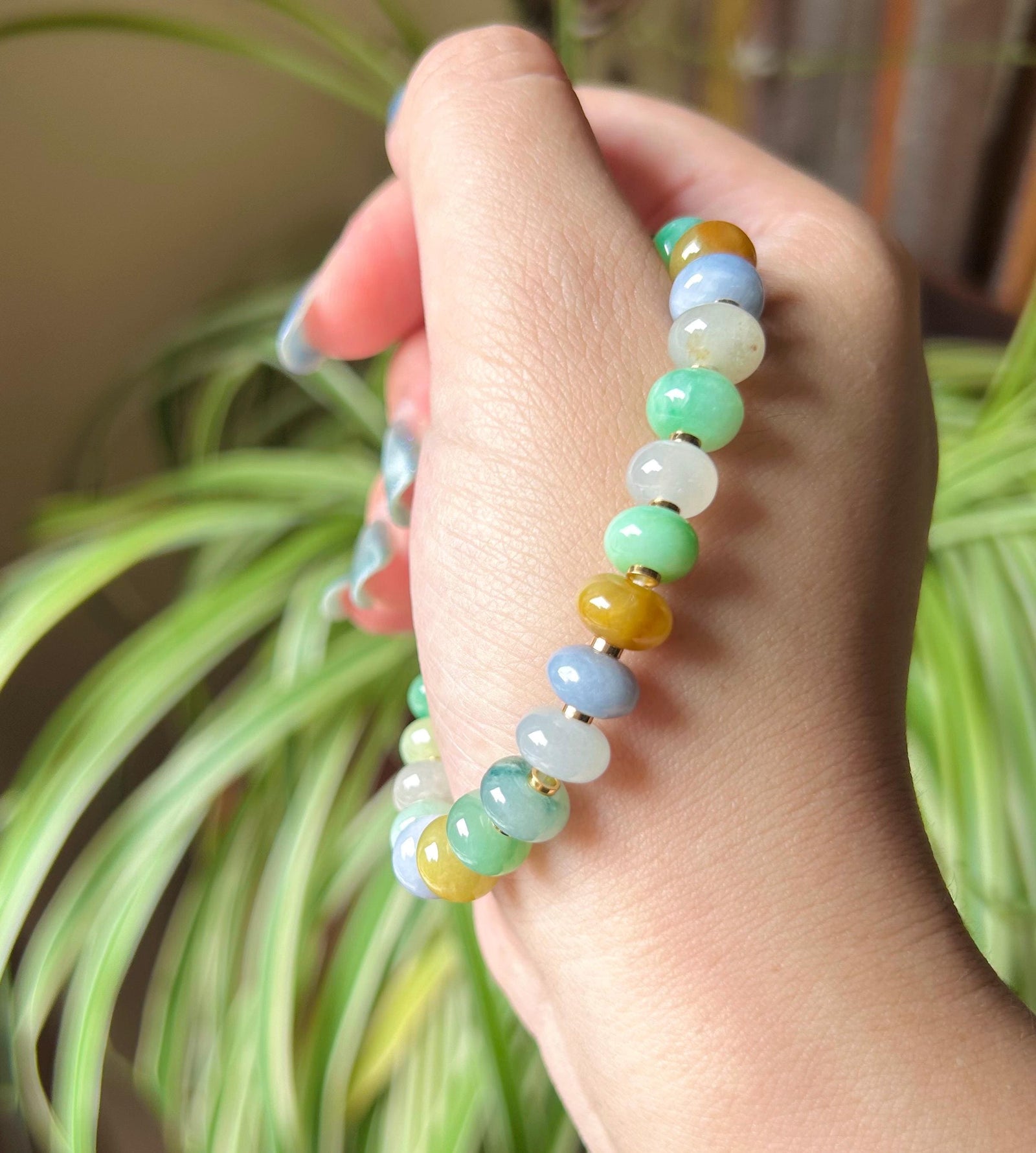 Jadeite Jade Beaded Bracelet Handmade High-end Jewelry Gift for Her Natural Burmese Type A Icy Translucency Vibrant Rainbow MultiColor 8.8mm