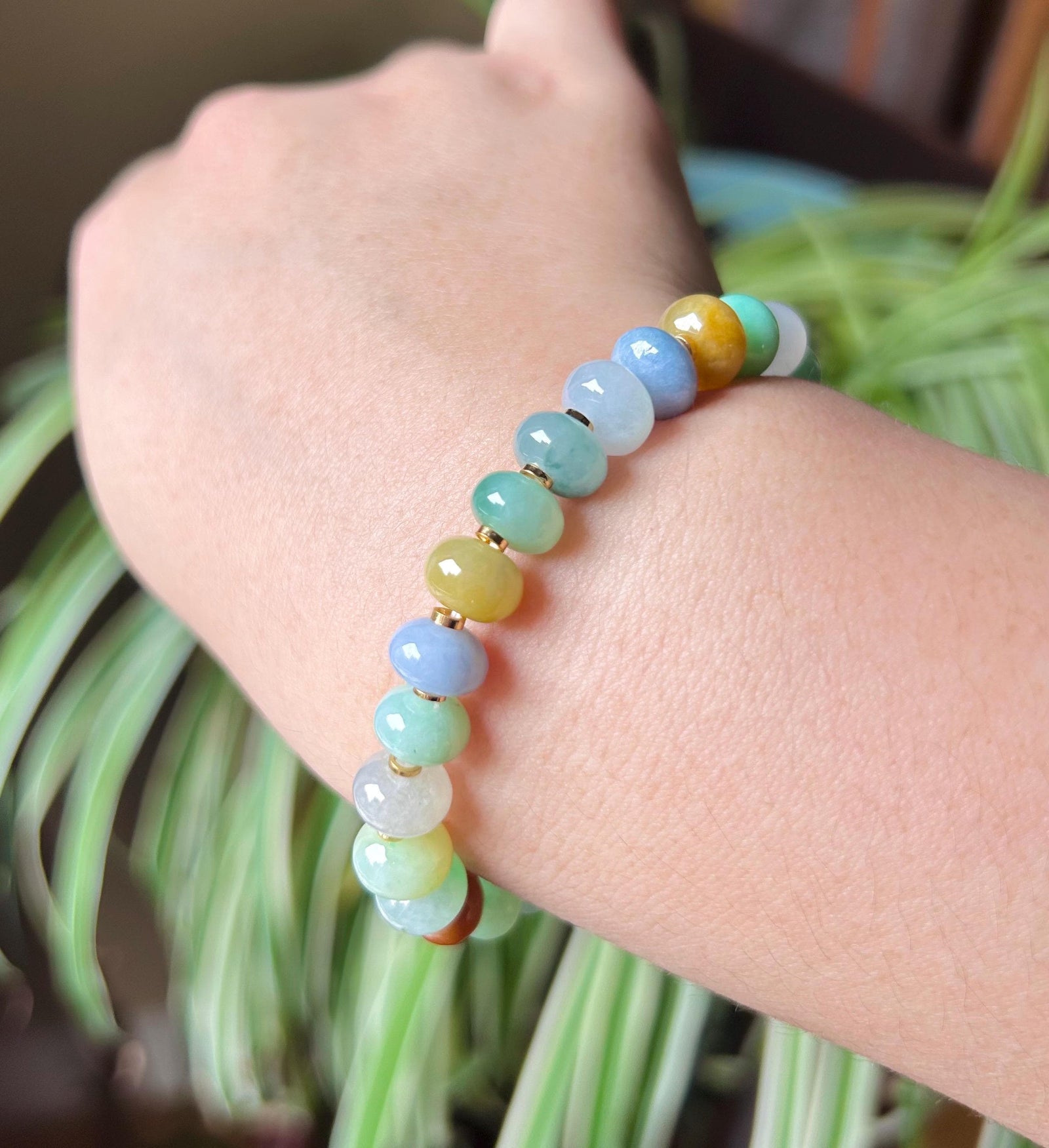 Jadeite Jade Beaded Bracelet Handmade High-end Jewelry Gift for Her Natural Burmese Type A Icy Translucency Vibrant Rainbow MultiColor 8.8mm