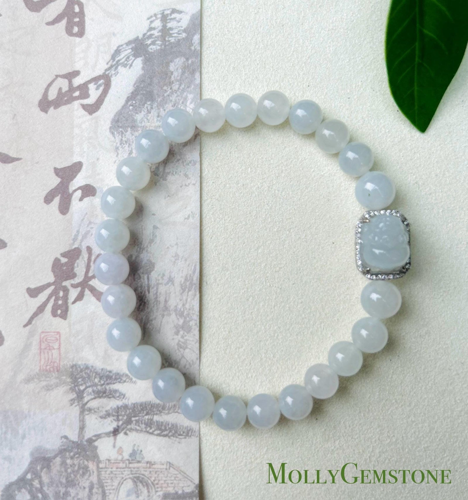 Jadeite Jade Beaded Bracelet Jewelry Gift for Her Natural Burmese Type A Highly Translucent Icy White Jade 7mm & White Jadeite Pixi