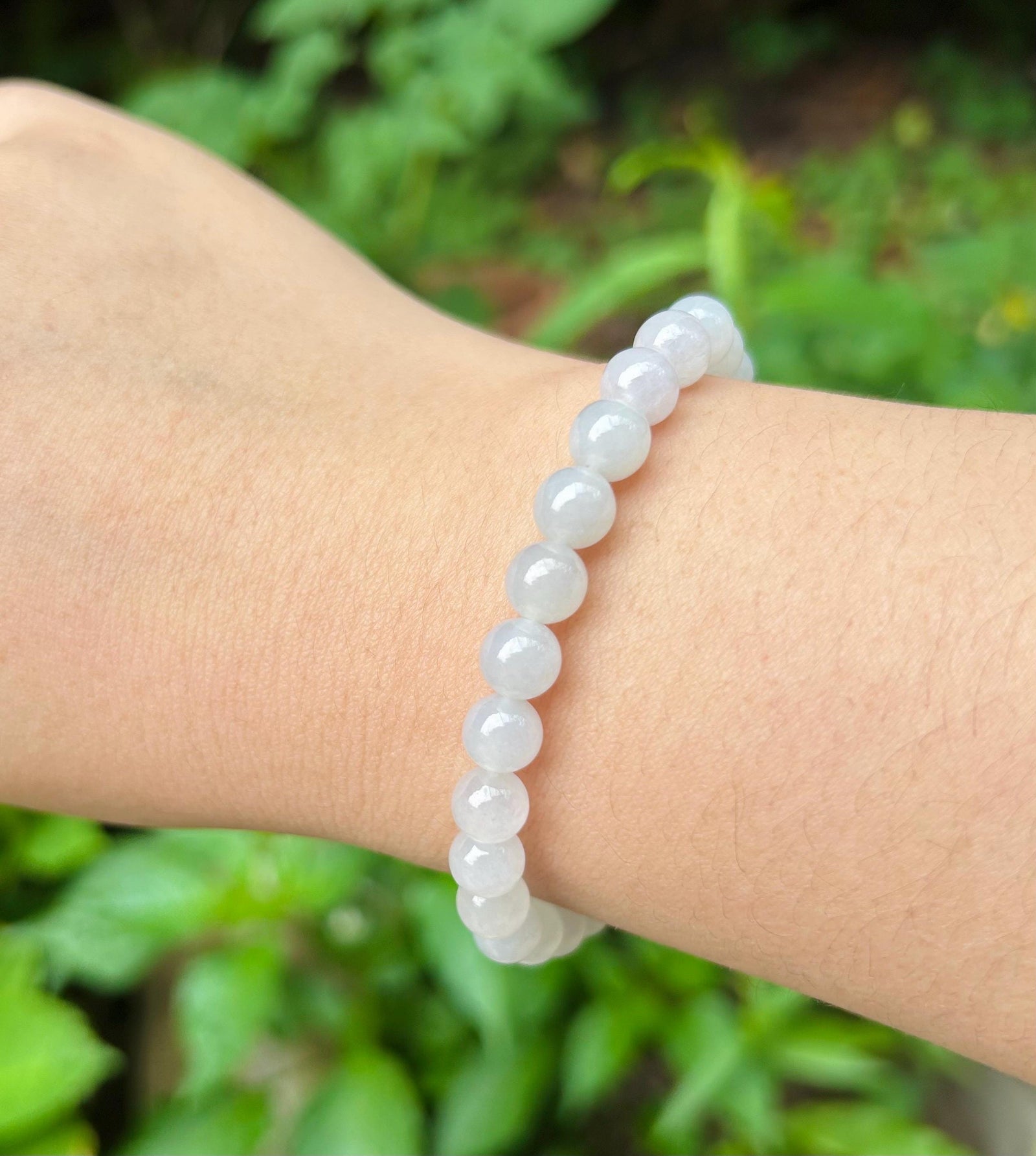 Jadeite Jade Beaded Bracelet Jewelry Gift for Her Natural Burmese Type A Highly Translucent Icy White Jade 7mm & White Jadeite Pixi