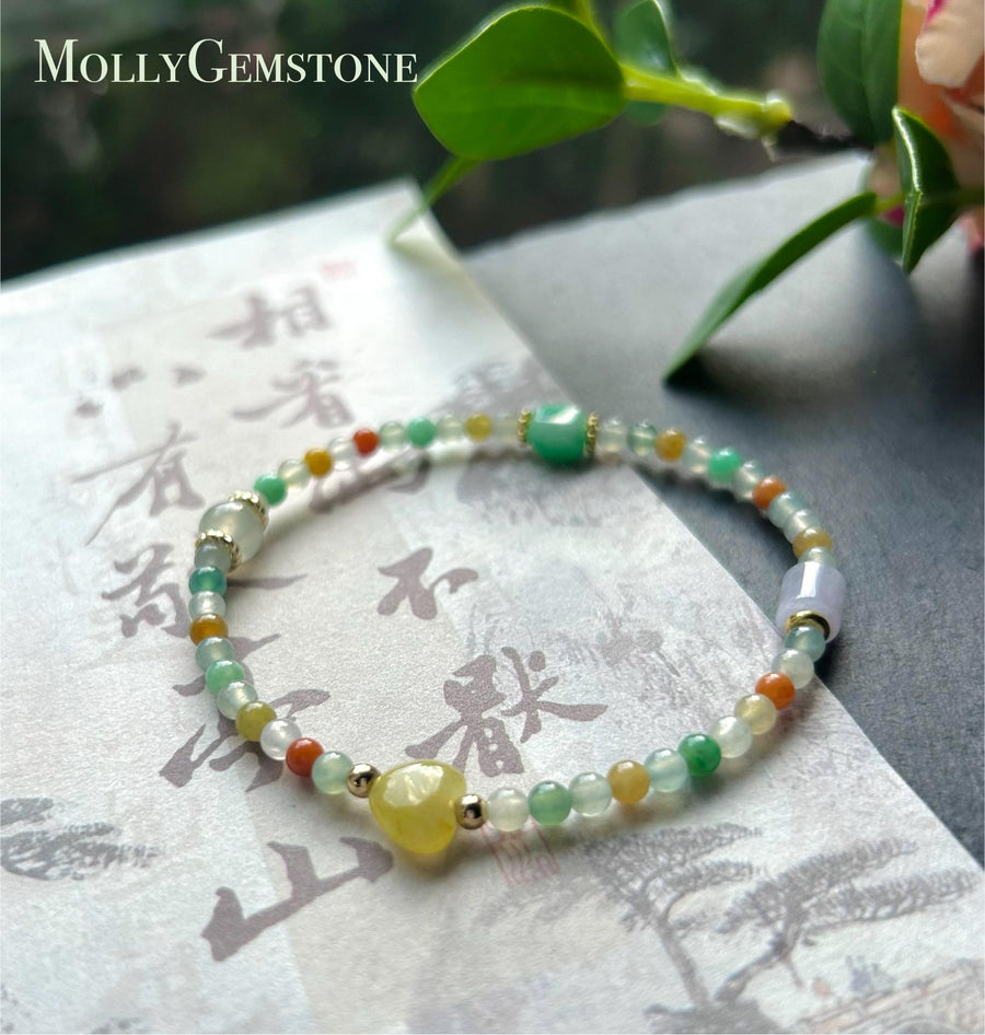 Burmese Jadeite Beaded Bracelet: Sterling Silver, Natural Type A Icy Highly Translucent Multicolor Jade Jewelry