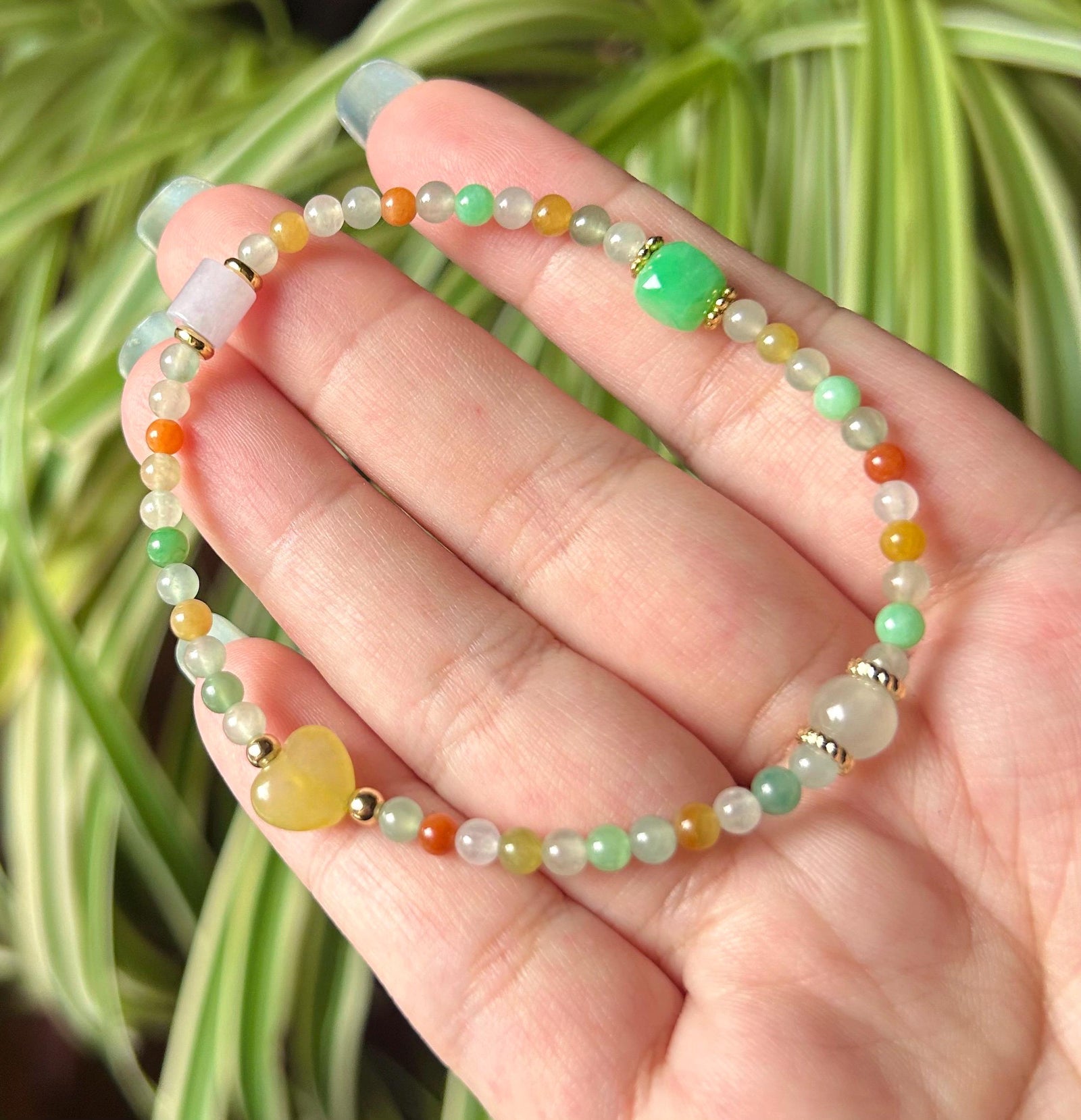 Burmese Jadeite Beaded Bracelet: Sterling Silver, Natural Type A Icy Highly Translucent Multicolor Jade Jewelry