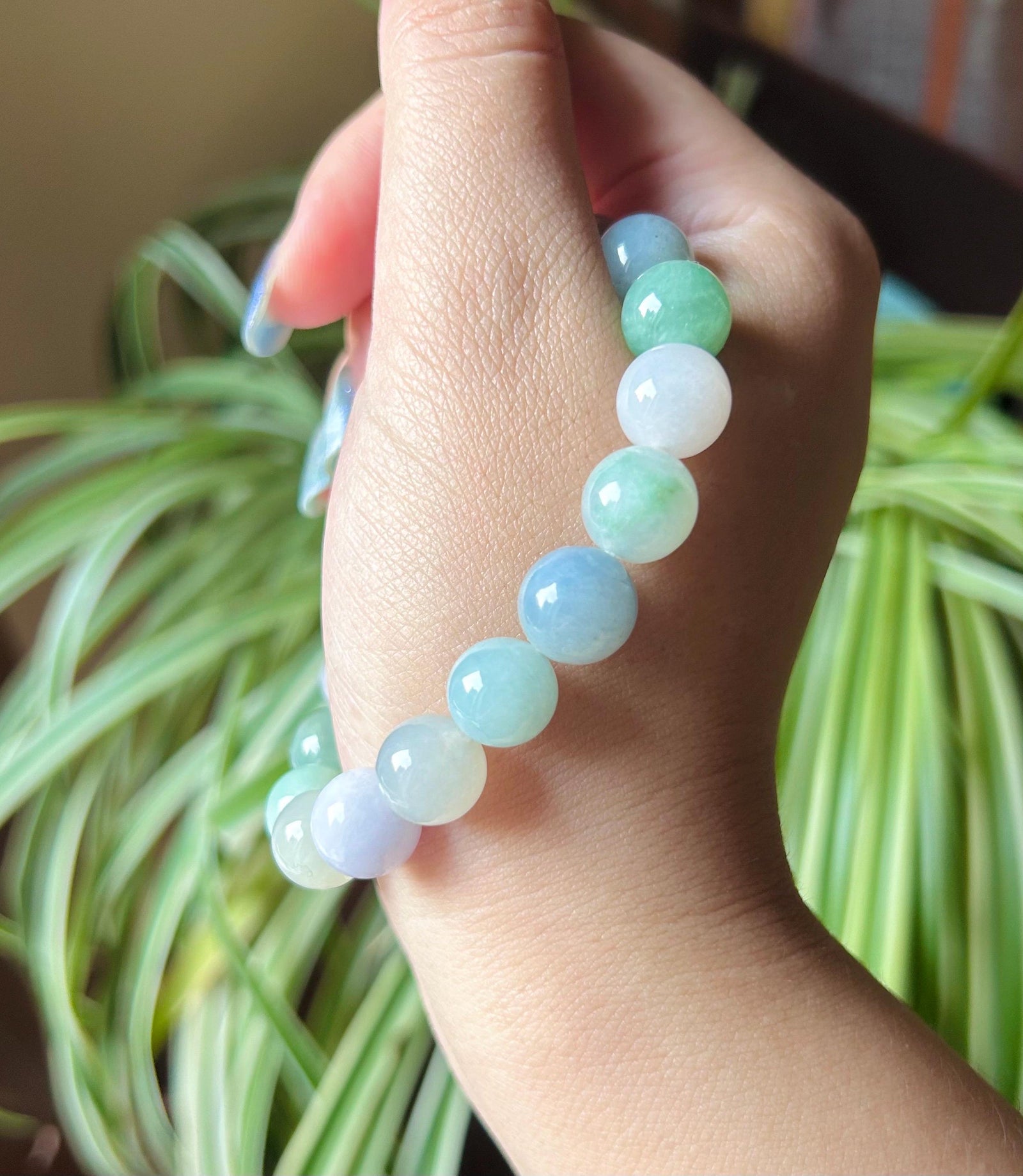 Jadeite Beaded Bracelet Handmade Jewelry Gift Natural Burmese Type A Icy Translucent Jadeite MultiColor FeiCui 11mm