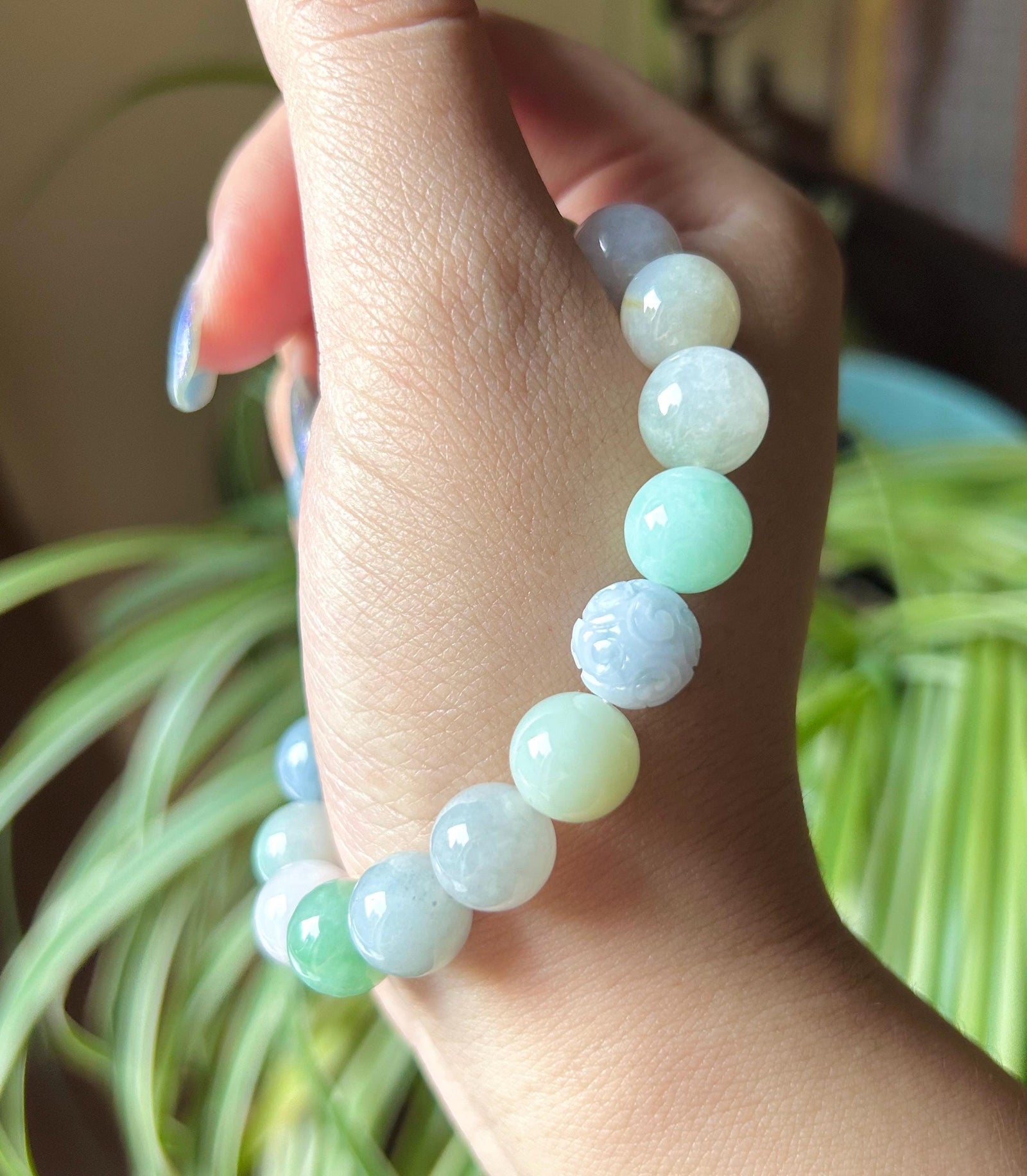 Jadeite Beaded Bracelet Handmade Jewelry Gift Natural Burmese Type A Icy Translucent Jadeite MultiColor FeiCui 11mm