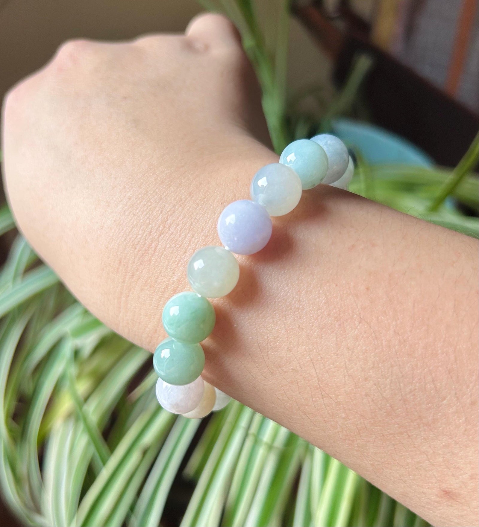 Jadeite Beaded Bracelet Handmade Jewelry Gift Natural Burmese Type A Icy Translucent Jadeite MultiColor FeiCui 11mm