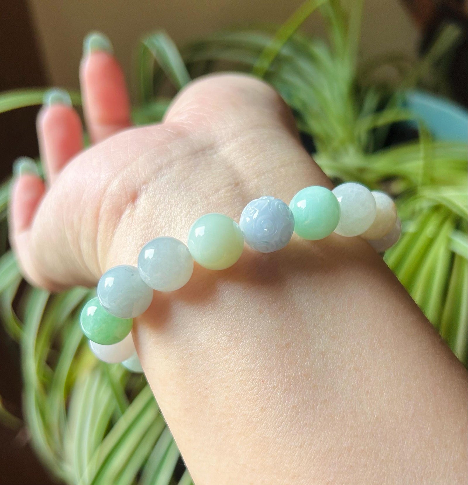 Jadeite Beaded Bracelet Handmade Jewelry Gift Natural Burmese Type A Icy Translucent Jadeite MultiColor FeiCui 11mm