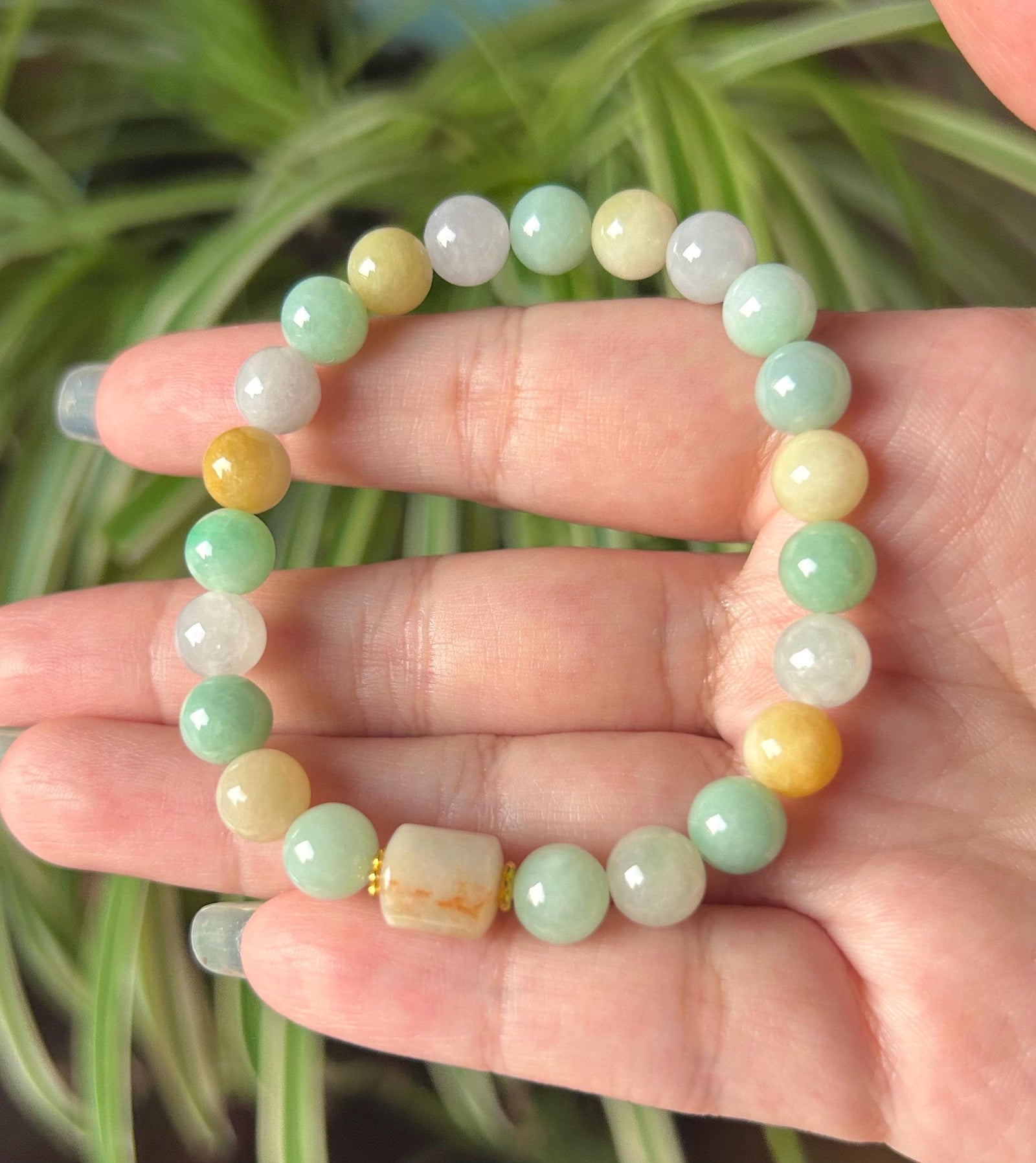 Jade Beaded Bracelet Handmade Jewelry Gift Natural Untreated Burmese Icy Type A Translucent MultiColor Myanmar Jadeite 7.8mm