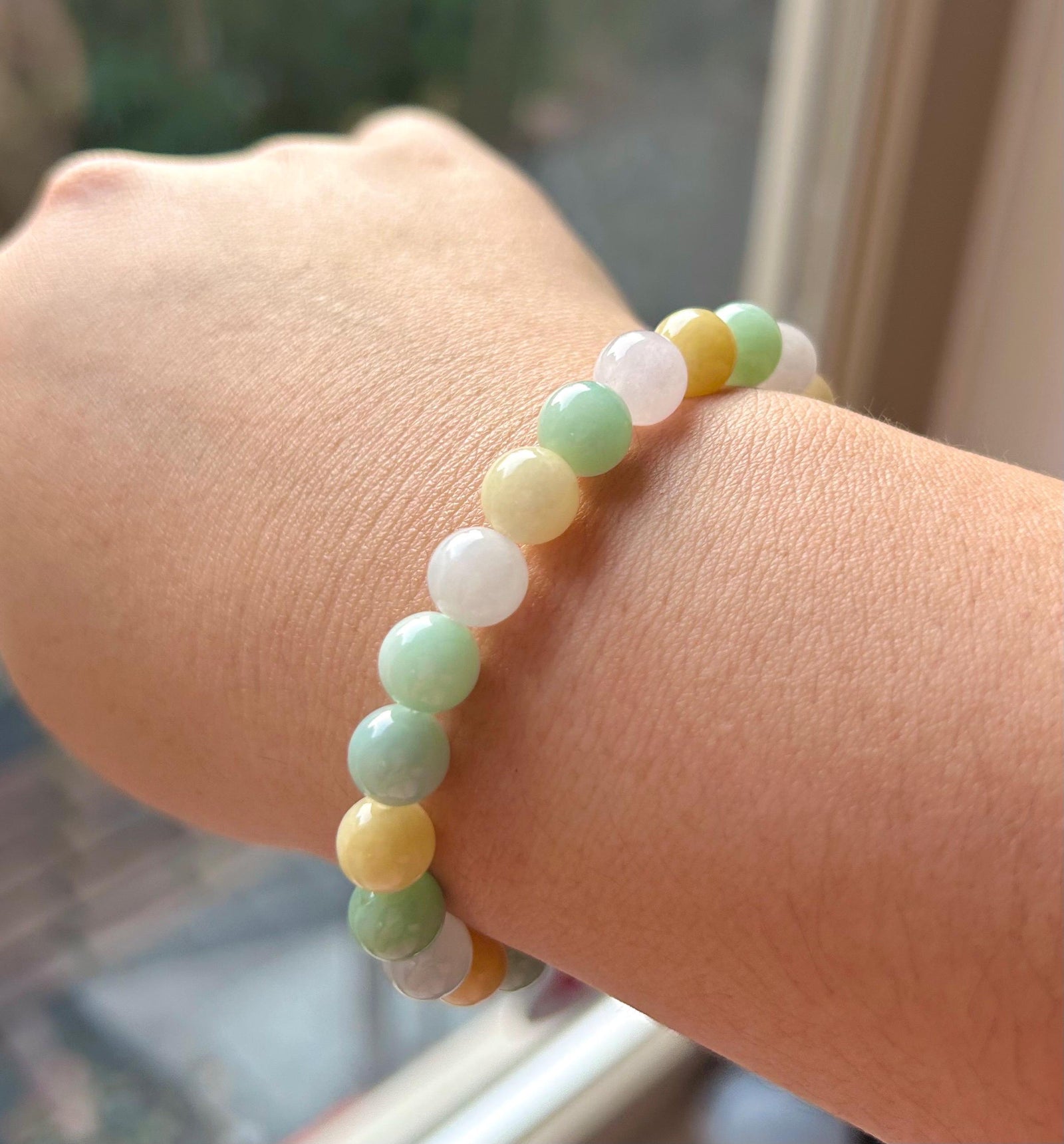 Jade Beaded Bracelet Handmade Jewelry Gift Natural Untreated Burmese Icy Type A Translucent MultiColor Myanmar Jadeite 7.8mm
